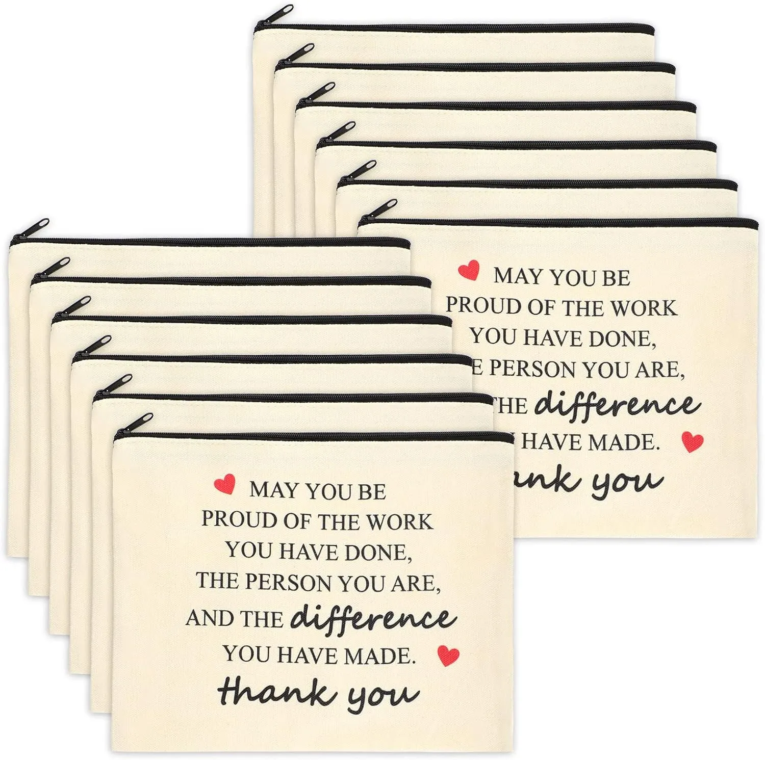 Coume 12 Pieces Thank You Gift Makeup Bags for Women Inspirational Appreciation Gift for Coworkers Teacher Nurse Employee Social Worker Volunteer Canvas Cosmetic Bags for Birthday Leaving(Inspiring)