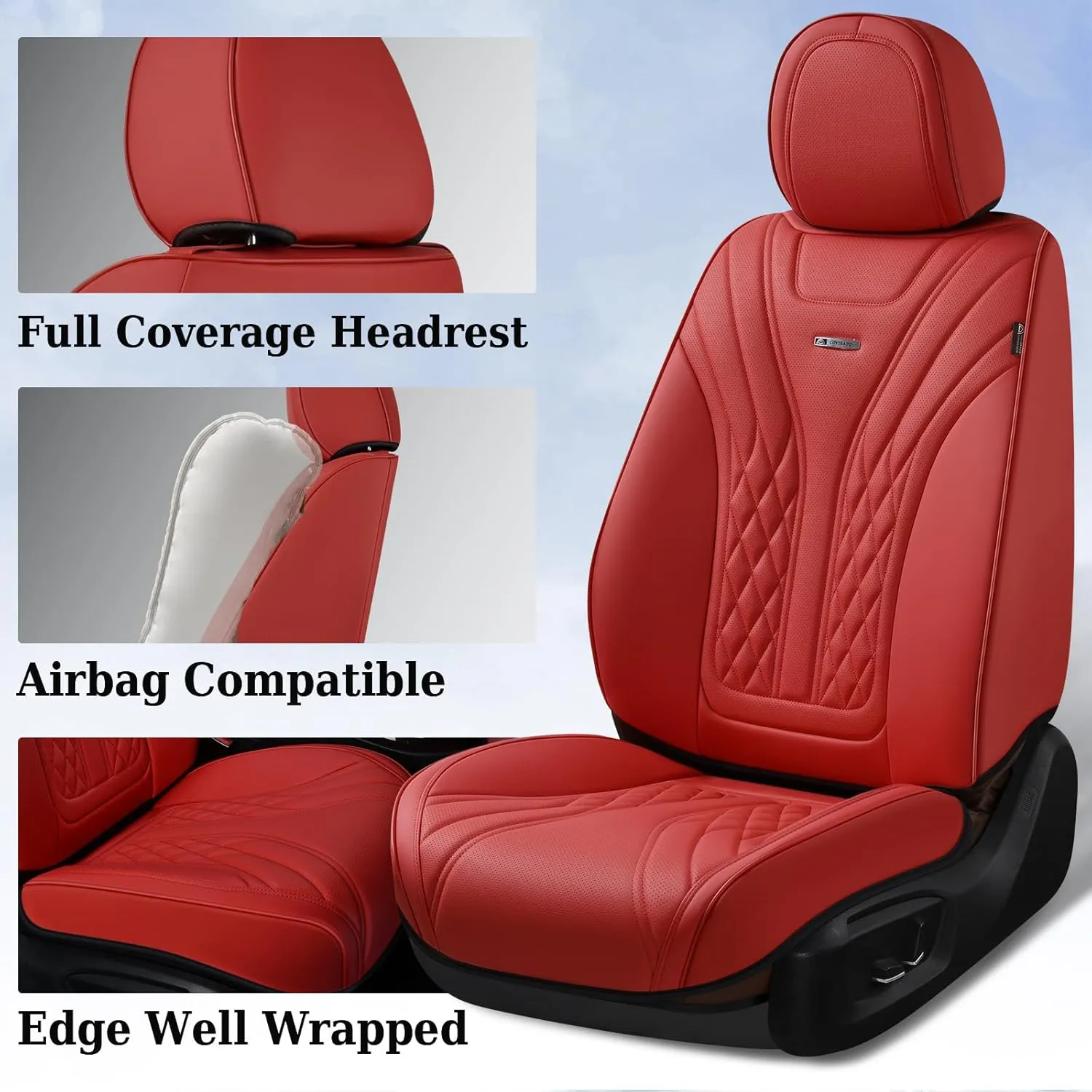 Coverado Car Seat Covers, Car Seat Covers Front Seats, 2-Pack Front Seat Cover, Nappa Leather Waterproof Seat Covers, Car Seat Protectors, Automotive Seat Covers Universal Fit for Most Vehicles Red