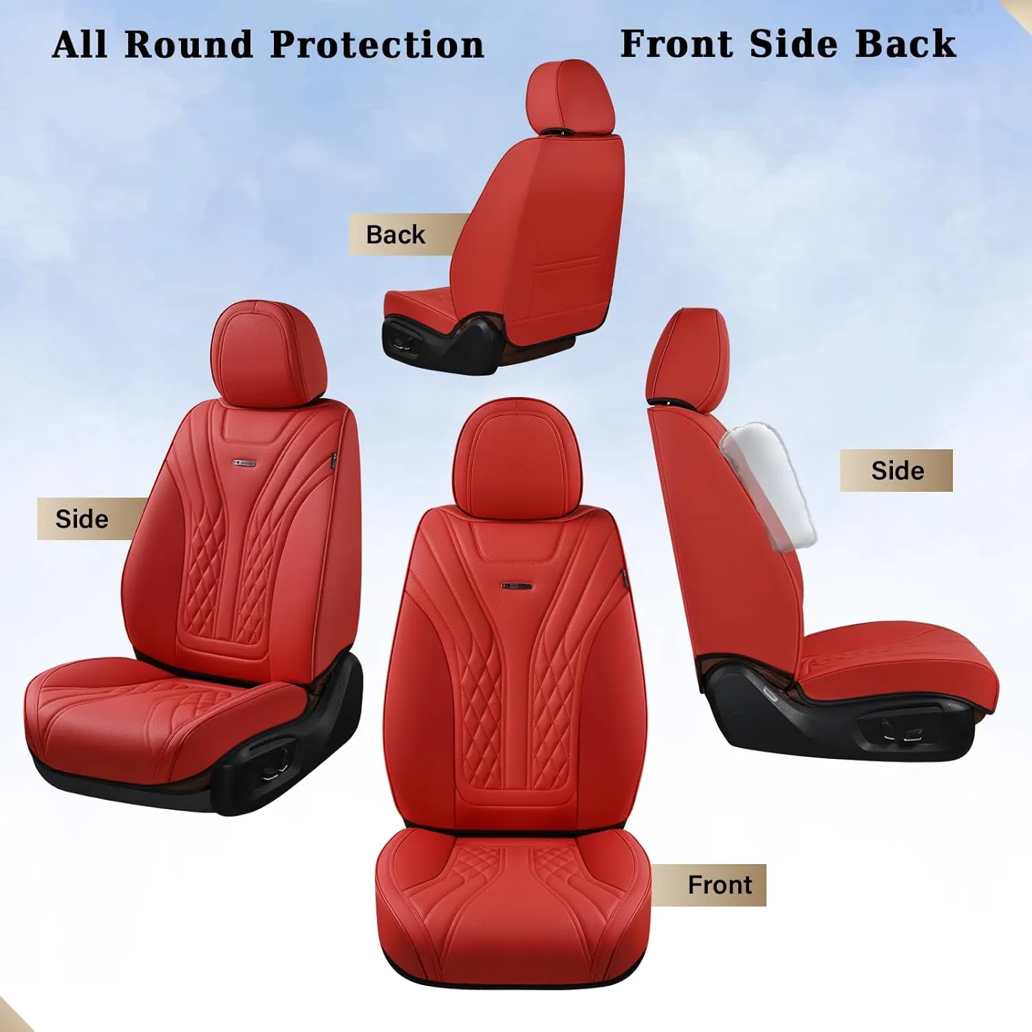 Coverado Car Seat Covers, Car Seat Covers Front Seats, 2-Pack Front Seat Cover, Nappa Leather Waterproof Seat Covers, Car Seat Protectors, Automotive Seat Covers Universal Fit for Most Vehicles Red