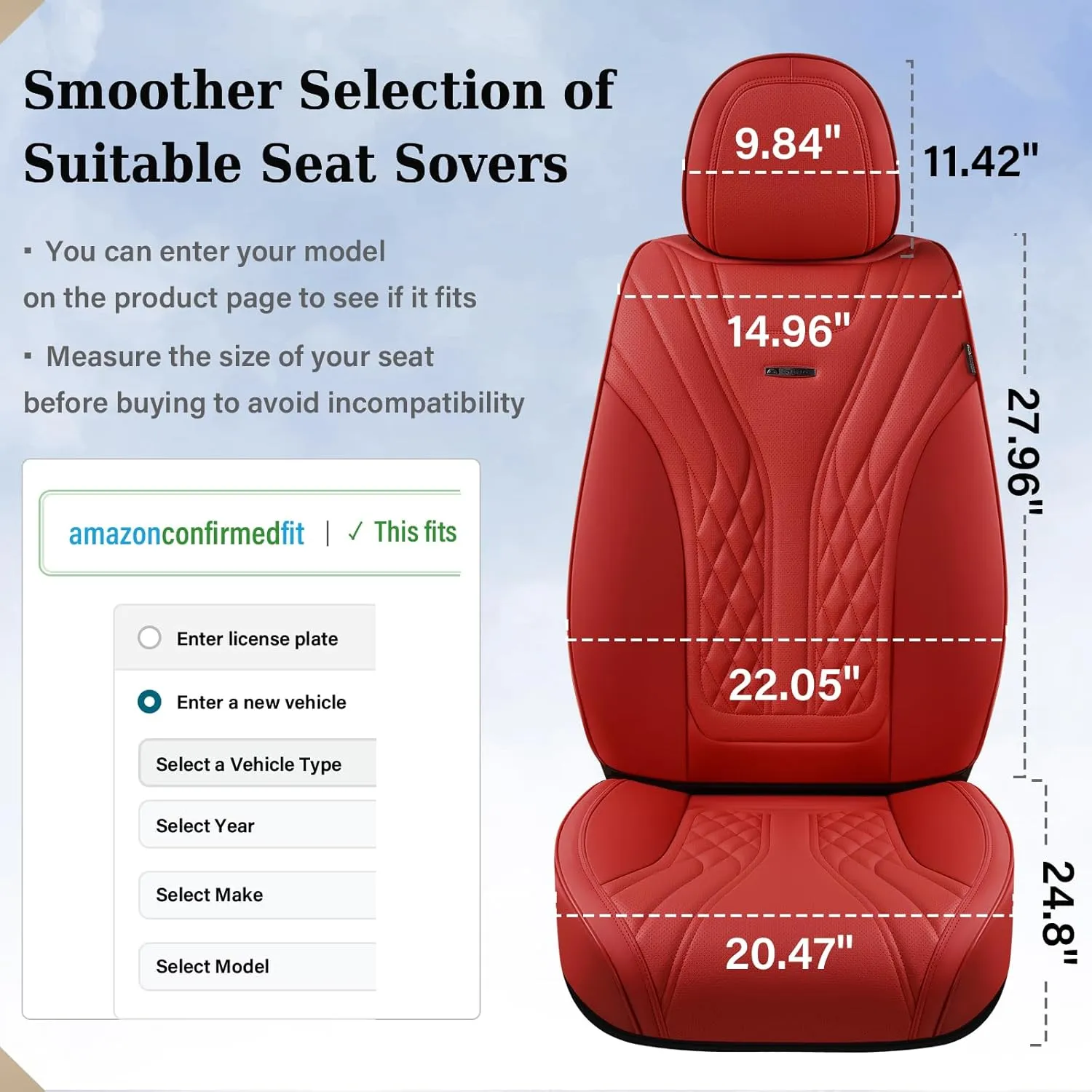 Coverado Car Seat Covers, Car Seat Covers Front Seats, 2-Pack Front Seat Cover, Nappa Leather Waterproof Seat Covers, Car Seat Protectors, Automotive Seat Covers Universal Fit for Most Vehicles Red