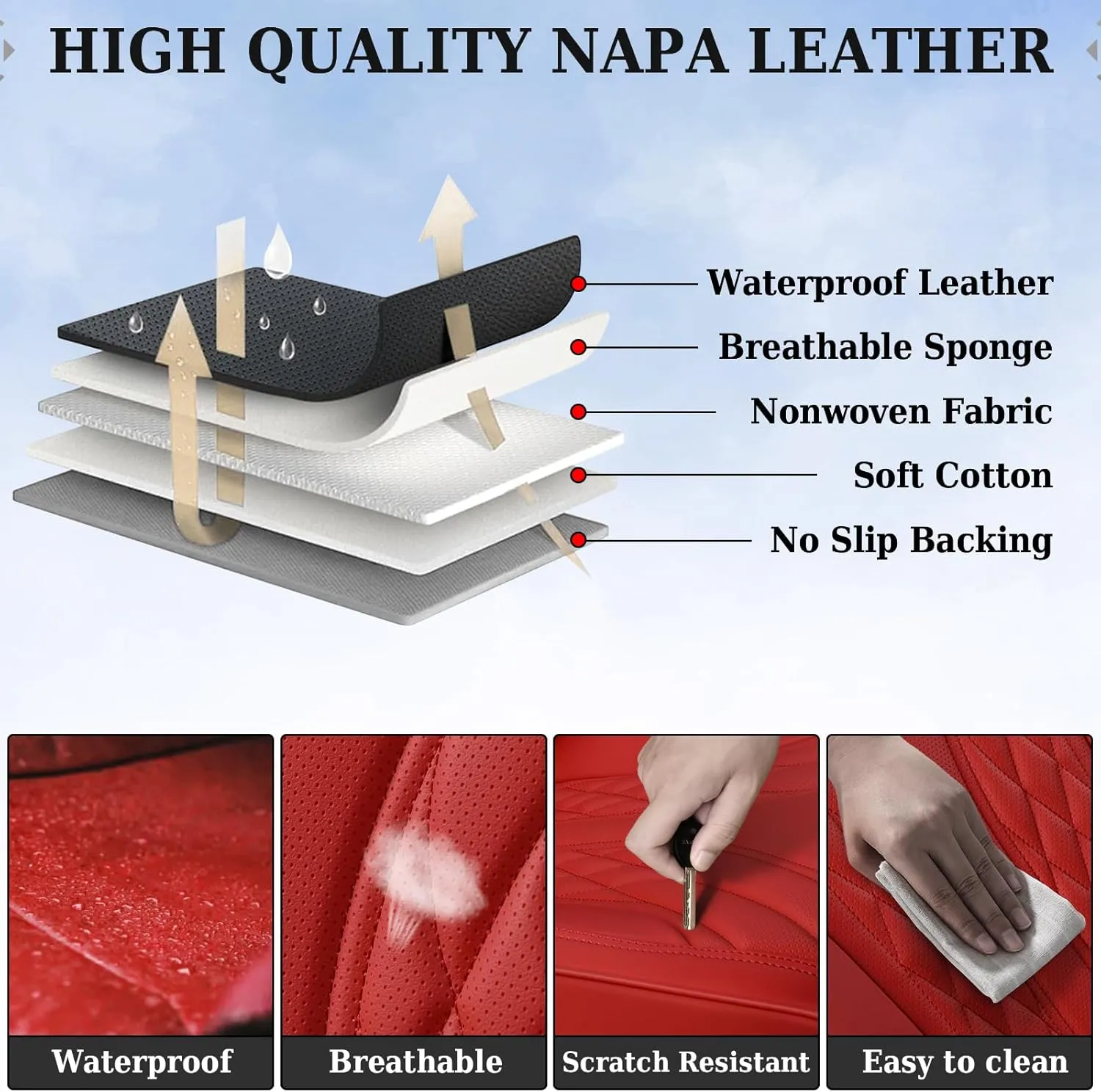 Coverado Car Seat Covers, Car Seat Covers Front Seats, 2-Pack Front Seat Cover, Nappa Leather Waterproof Seat Covers, Car Seat Protectors, Automotive Seat Covers Universal Fit for Most Vehicles Red