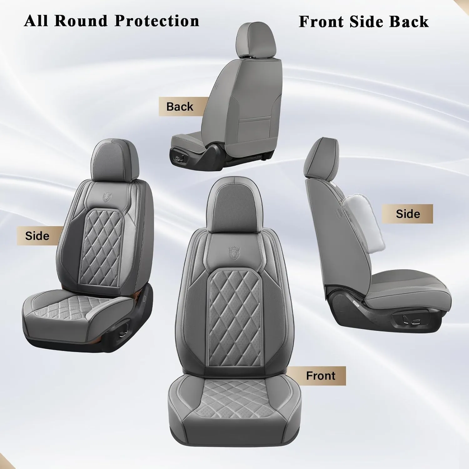 Coverado Car Seat Covers, Front Seat Cover, 2 Pack Luxury Faux Leather Seat Covers for Cars, Waterproof Car Seat Protector, Gray Car Seat Cover, Universal Car Seat Protectors Fit for Most Cars