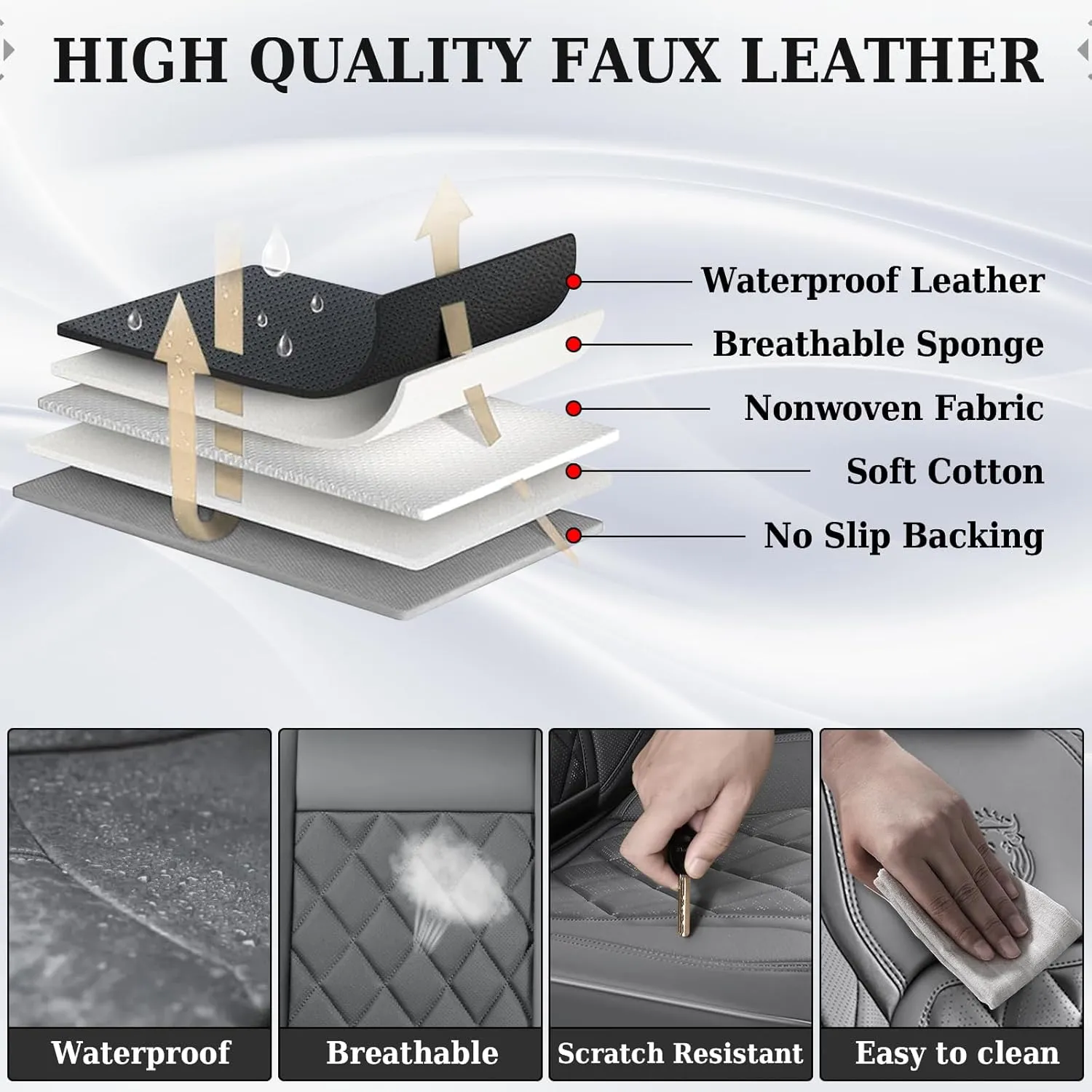 Coverado Car Seat Covers, Front Seat Cover, 2 Pack Luxury Faux Leather Seat Covers for Cars, Waterproof Car Seat Protector, Gray Car Seat Cover, Universal Car Seat Protectors Fit for Most Cars