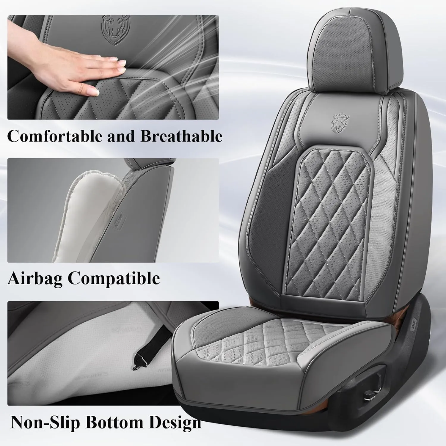 Coverado Car Seat Covers, Front Seat Cover, 2 Pack Luxury Faux Leather Seat Covers for Cars, Waterproof Car Seat Protector, Gray Car Seat Cover, Universal Car Seat Protectors Fit for Most Cars