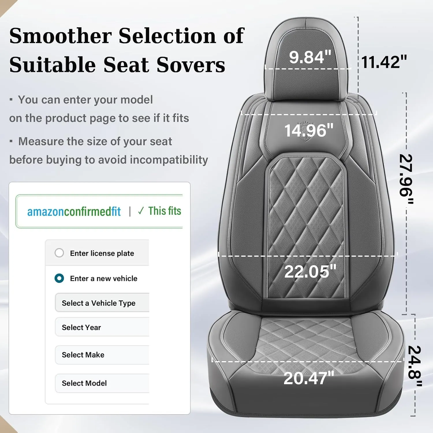 Coverado Car Seat Covers, Front Seat Cover, 2 Pack Luxury Faux Leather Seat Covers for Cars, Waterproof Car Seat Protector, Gray Car Seat Cover, Universal Car Seat Protectors Fit for Most Cars