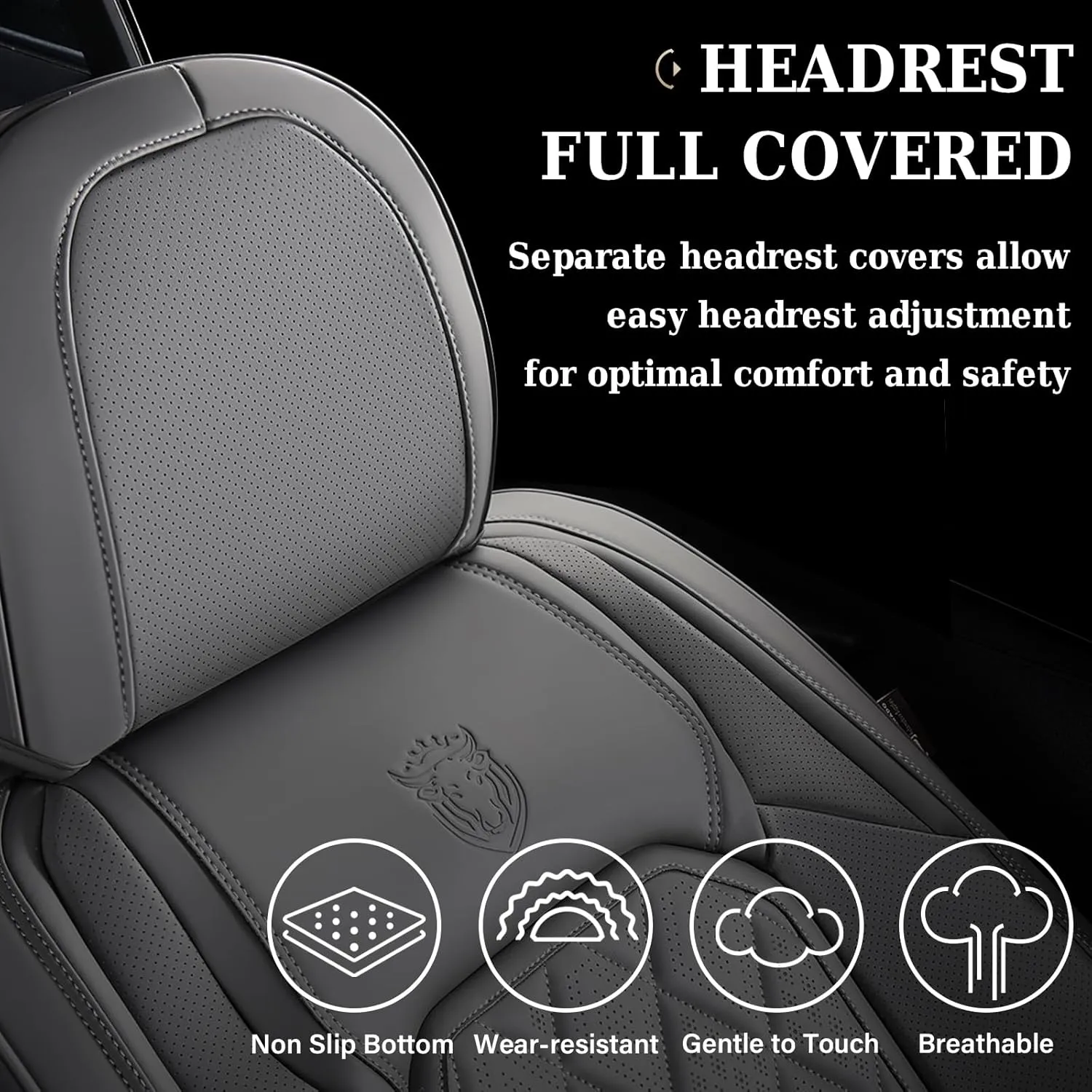 Coverado Car Seat Covers, Front Seat Cover, 2 Pack Luxury Faux Leather Seat Covers for Cars, Waterproof Car Seat Protector, Gray Car Seat Cover, Universal Car Seat Protectors Fit for Most Cars