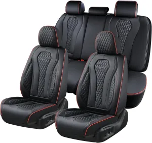 Coverado Car Seat Covers Full Set, Black Seat Covers, Waterproof Car Seat Cover, Car Seat Cushion, Car Seat Covers Front Seats Back Seat Covers, Car Seat Protector Universal Fit Most Cars Red Line