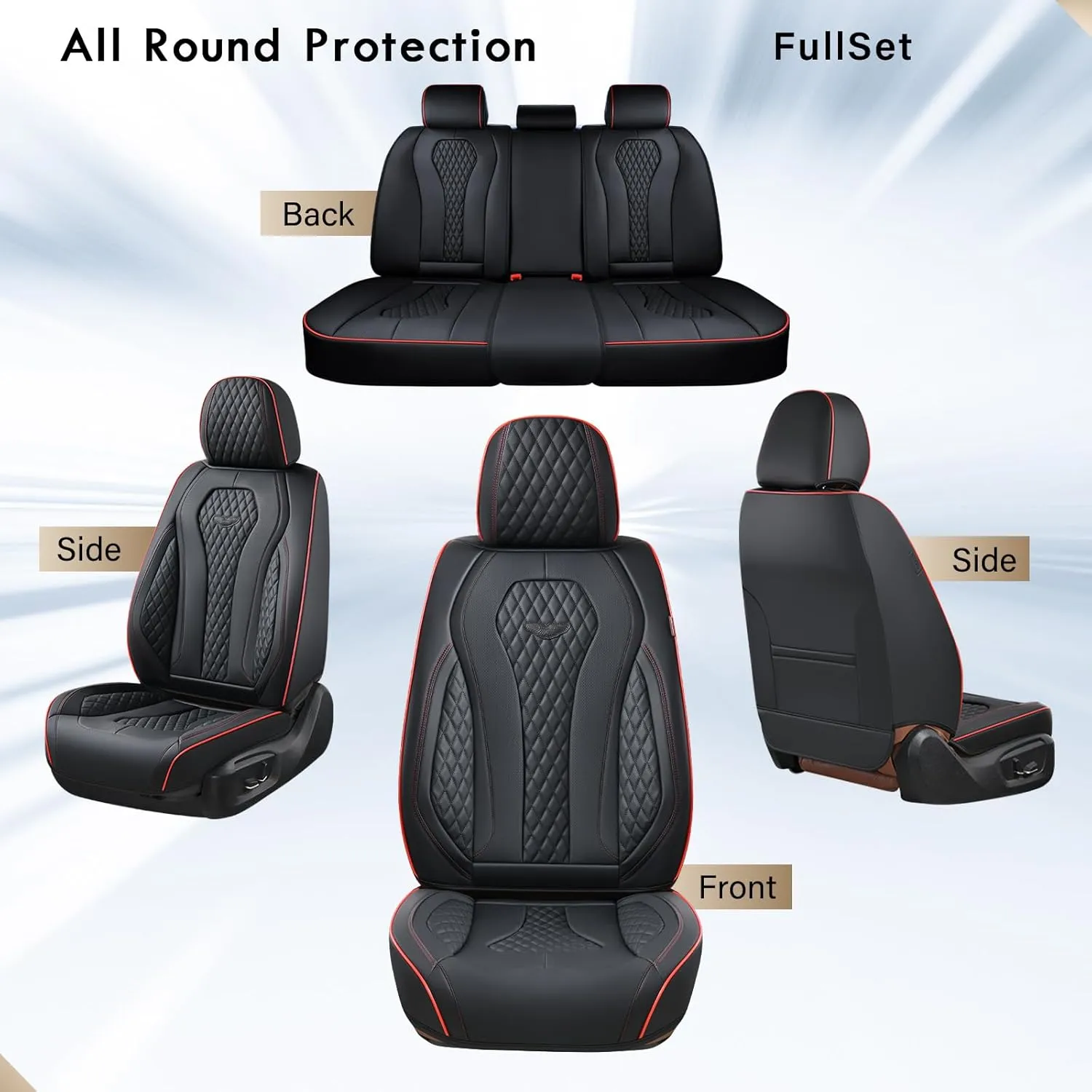 Coverado Car Seat Covers Full Set, Black Seat Covers, Waterproof Car Seat Cover, Car Seat Cushion, Car Seat Covers Front Seats Back Seat Covers, Car Seat Protector Universal Fit Most Cars Red Line