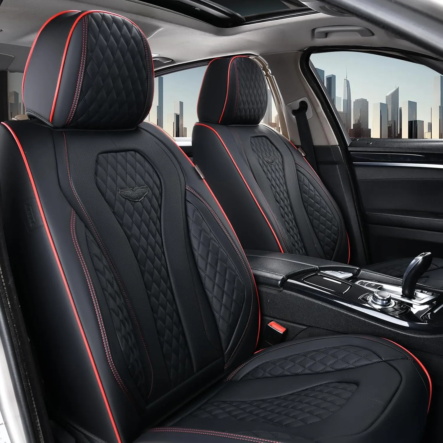Coverado Car Seat Covers Full Set, Black Seat Covers, Waterproof Car Seat Cover, Car Seat Cushion, Car Seat Covers Front Seats Back Seat Covers, Car Seat Protector Universal Fit Most Cars Red Line
