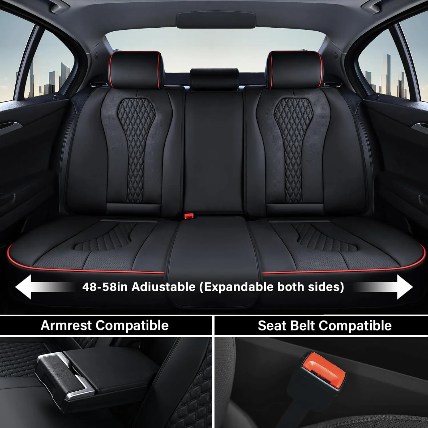 Coverado Car Seat Covers Full Set, Black Seat Covers, Waterproof Car Seat Cover, Car Seat Cushion, Car Seat Covers Front Seats Back Seat Covers, Car Seat Protector Universal Fit Most Cars Red Line