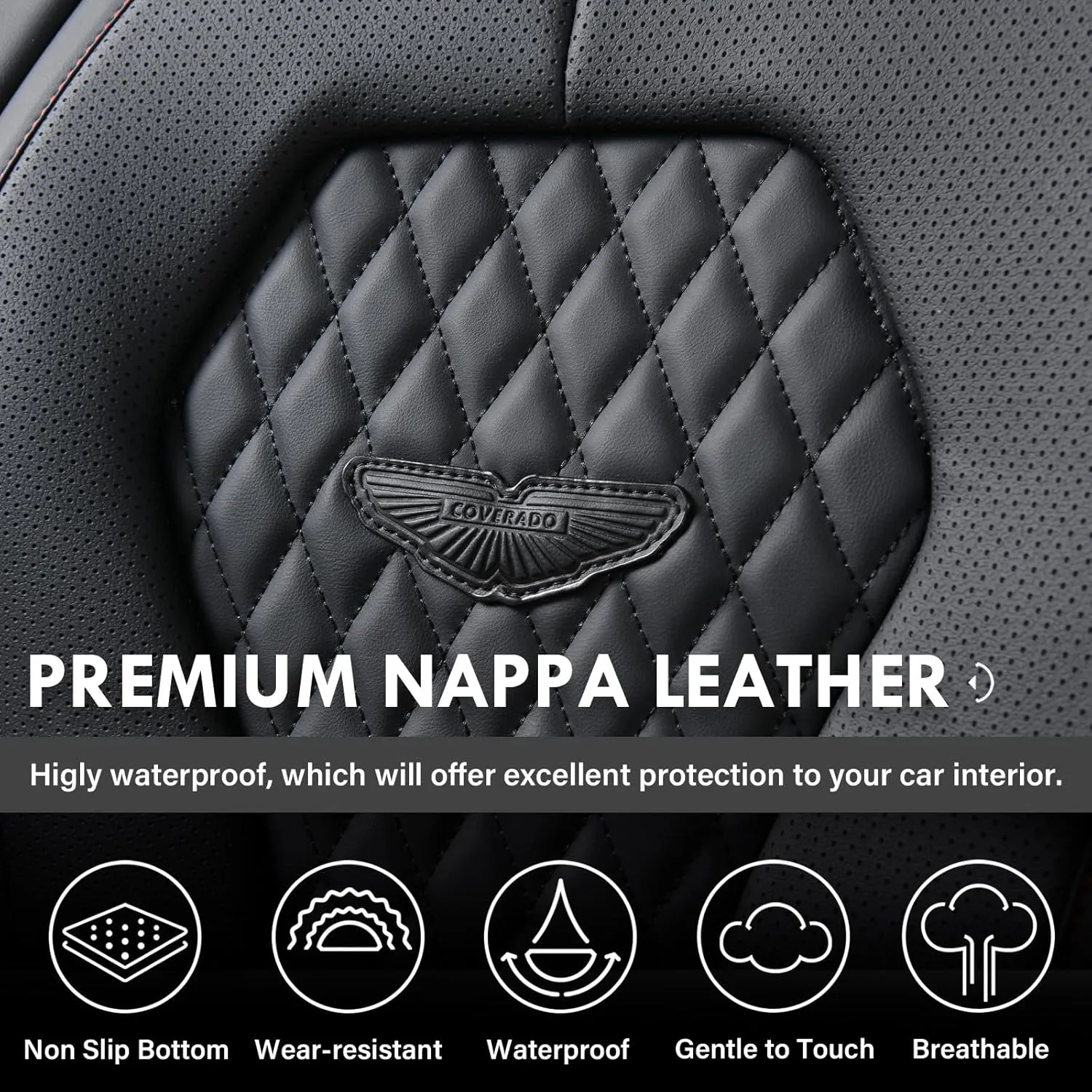 Coverado Car Seat Covers Full Set, Black Seat Covers, Waterproof Car Seat Cover, Car Seat Cushion, Car Seat Covers Front Seats Back Seat Covers, Car Seat Protector Universal Fit Most Cars Red Line