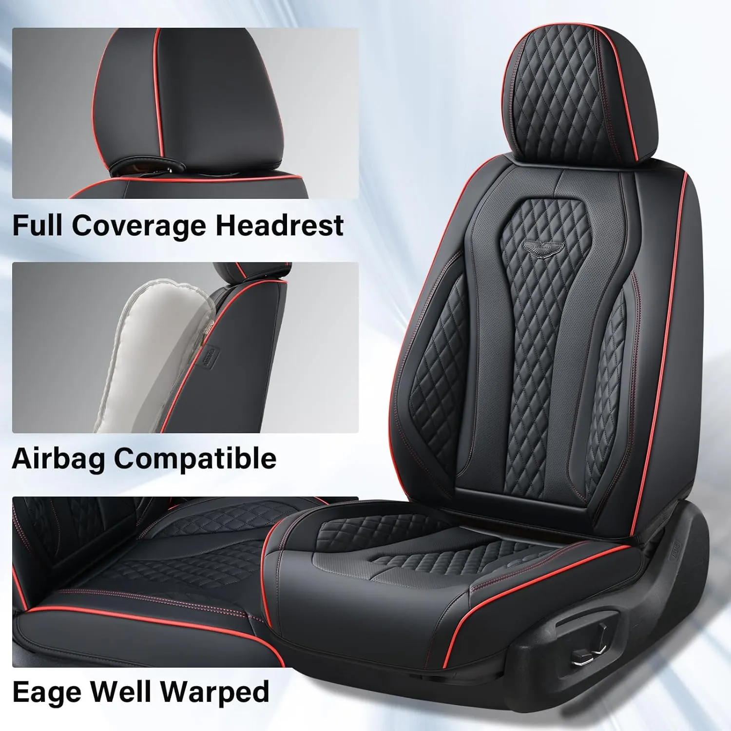 Coverado Car Seat Covers Full Set, Black Seat Covers, Waterproof Car Seat Cover, Car Seat Cushion, Car Seat Covers Front Seats Back Seat Covers, Car Seat Protector Universal Fit Most Cars Red Line