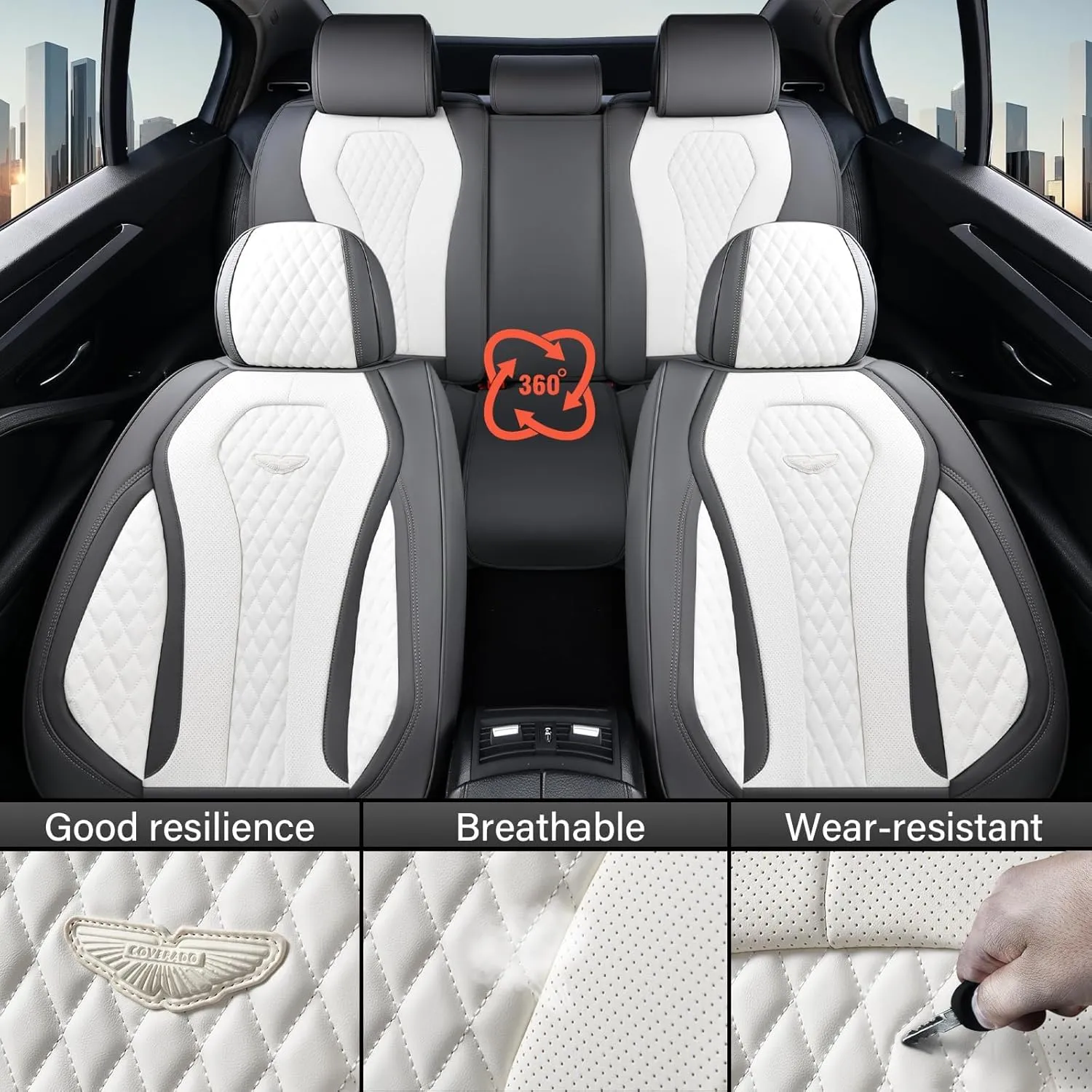 Coverado Car Seat Covers Full Set - Waterproof Cushion, Front and Back Seat Protectors, Universal Fit for Most Cars - White