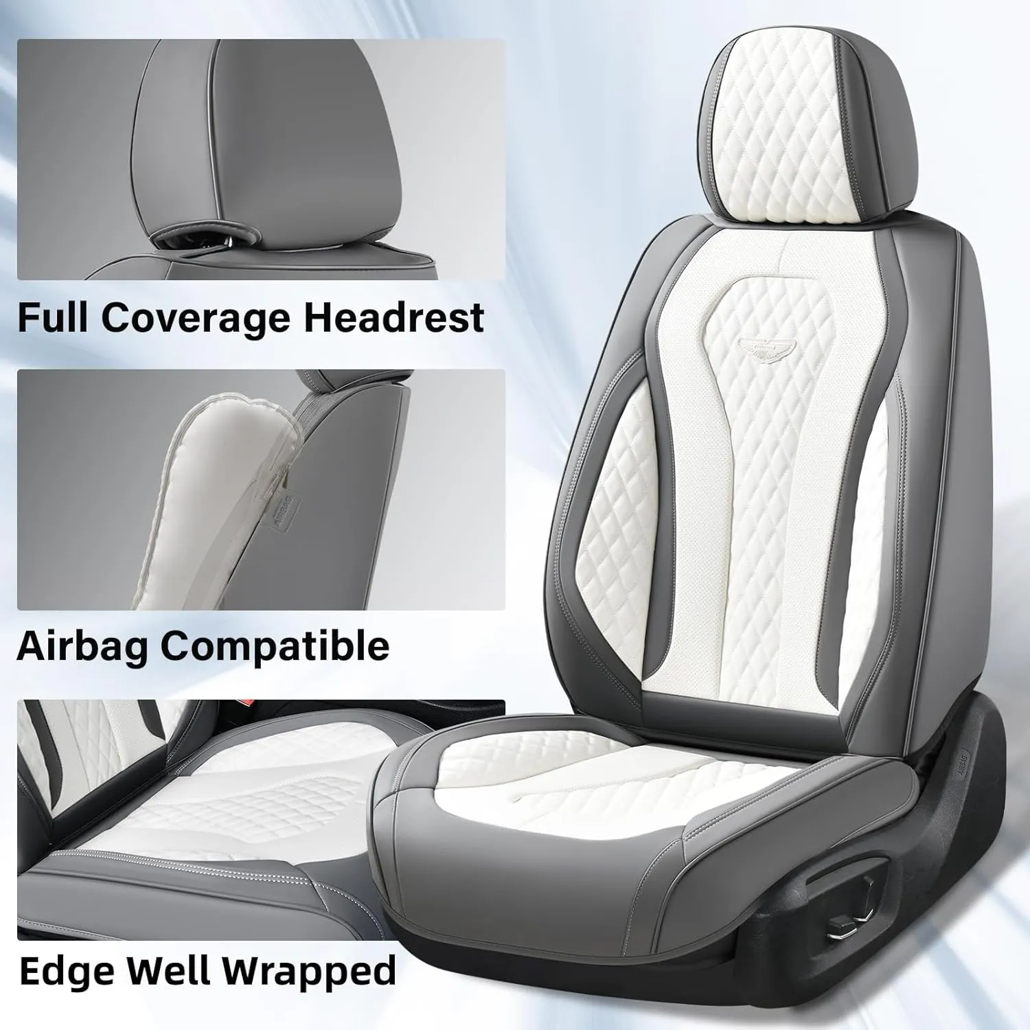 Coverado Car Seat Covers Full Set - Waterproof Cushion, Front and Back Seat Protectors, Universal Fit for Most Cars - White