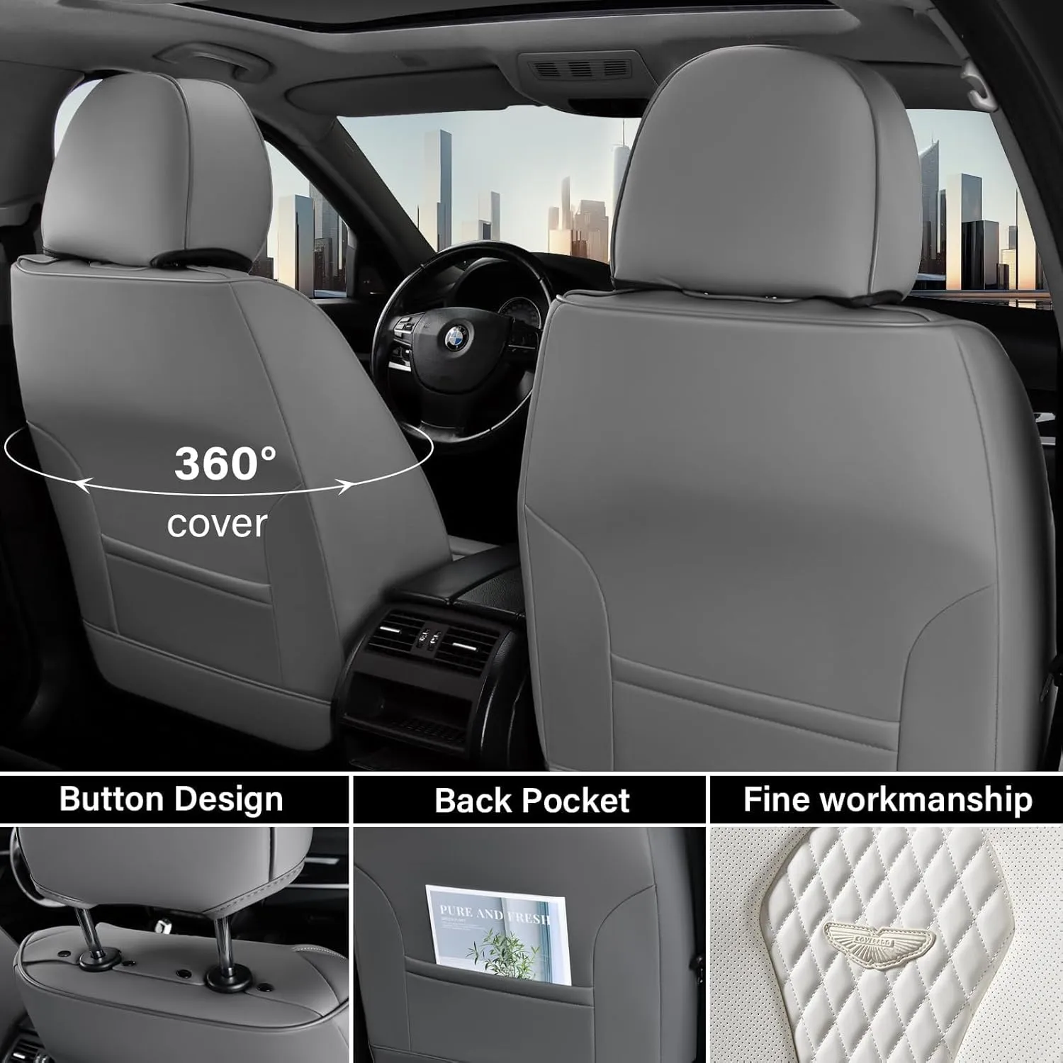Coverado Car Seat Covers Full Set - Waterproof Cushion, Front and Back Seat Protectors, Universal Fit for Most Cars - White