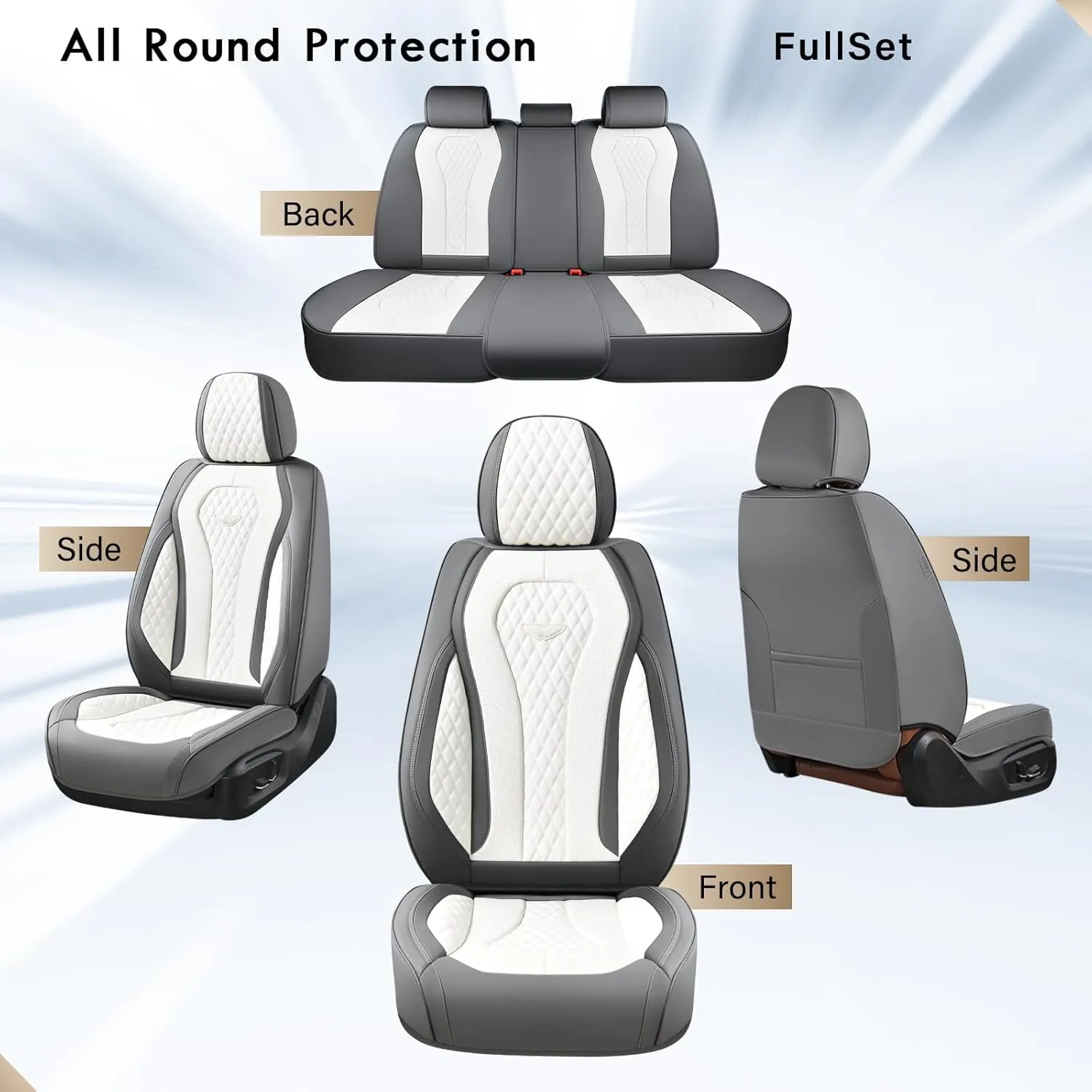 Coverado Car Seat Covers Full Set - Waterproof Cushion, Front and Back Seat Protectors, Universal Fit for Most Cars - White