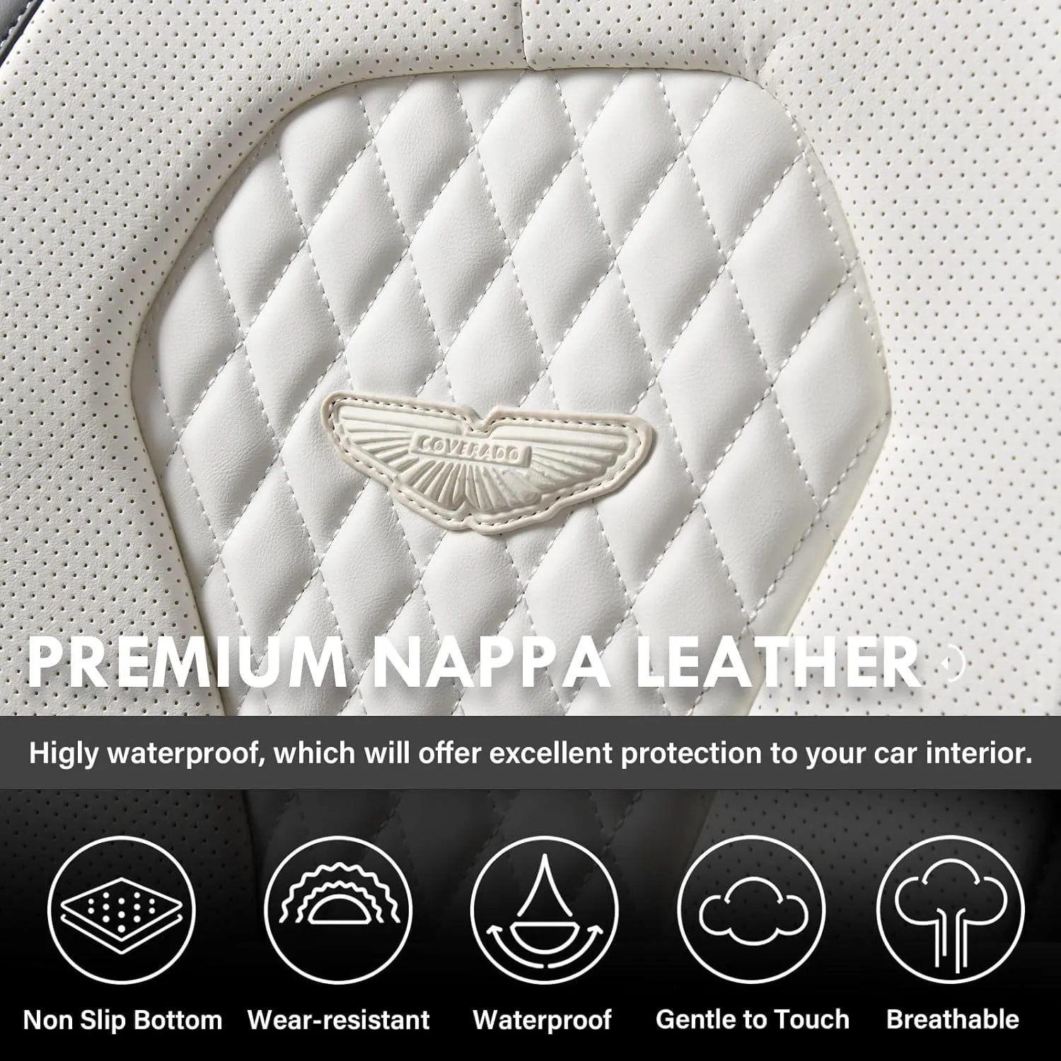 Coverado Car Seat Covers Full Set - Waterproof Cushion, Front and Back Seat Protectors, Universal Fit for Most Cars - White