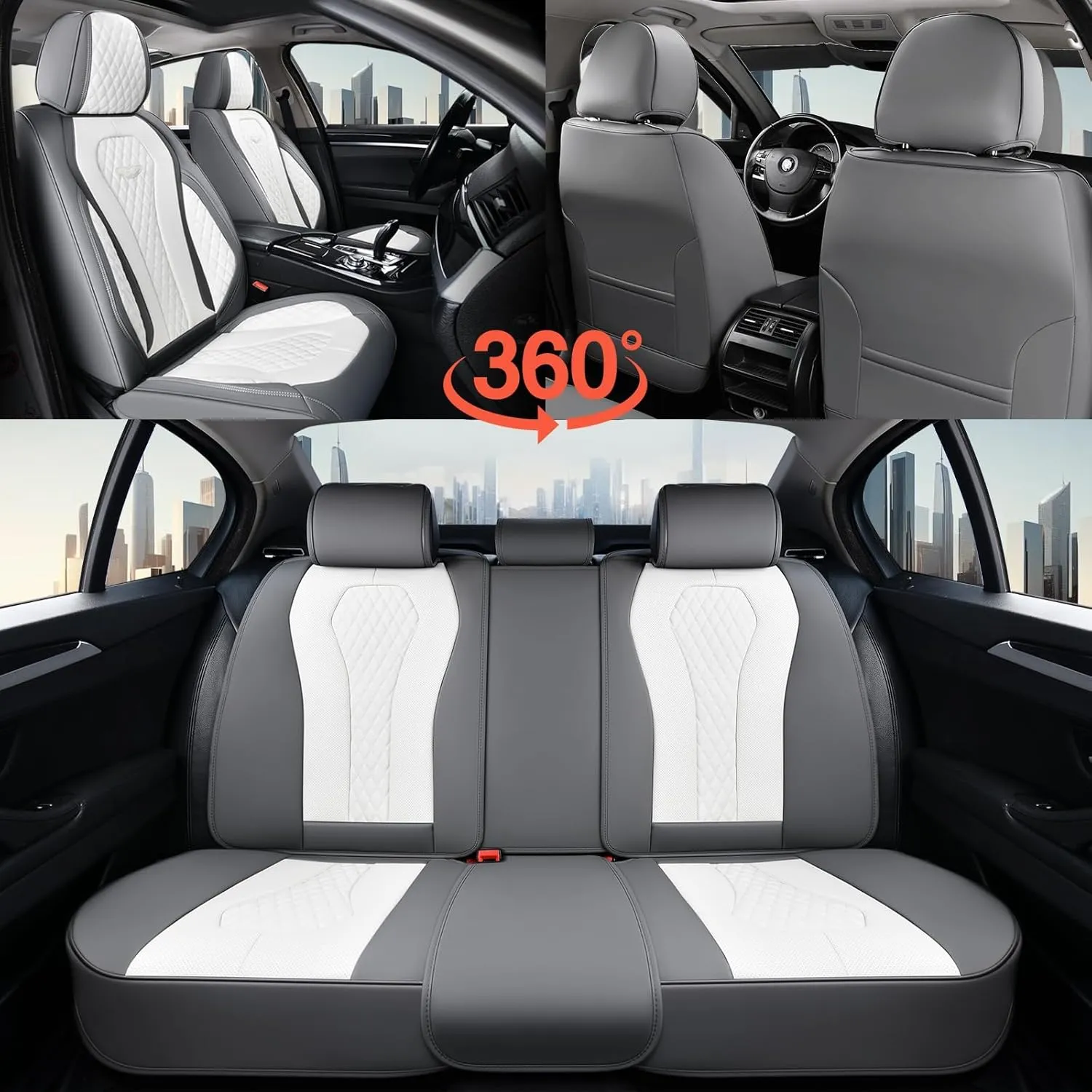 Coverado Car Seat Covers Full Set - Waterproof Cushion, Front and Back Seat Protectors, Universal Fit for Most Cars - White