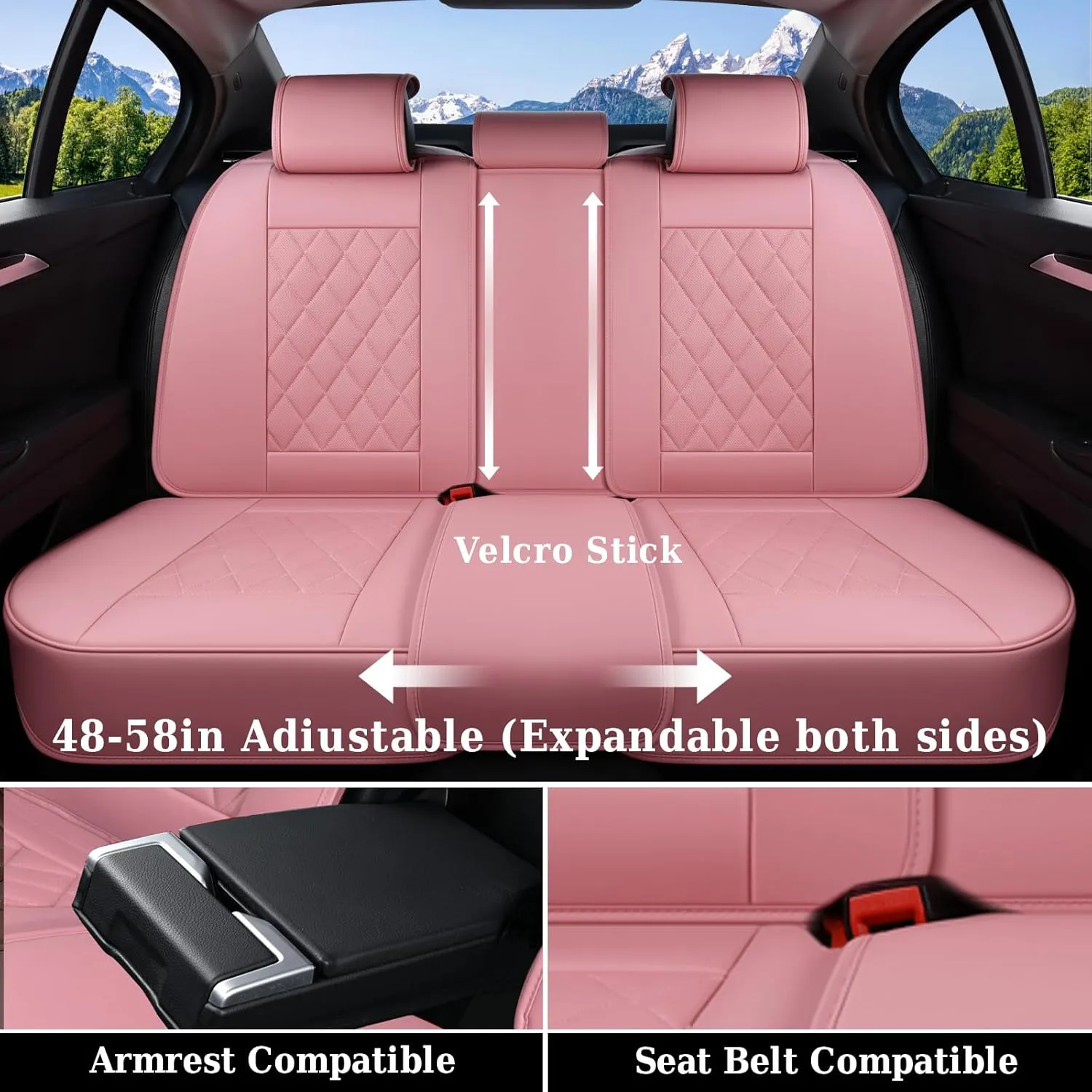 Coverado Front Seat Covers, Luxury Faux Leather Seat Covers for Cars, Pink Car Seat Covers, Car Seat Protector Waterproof, Automotive Interior Accessories Universal Fit for Most Sedans, SUVs, Trucks