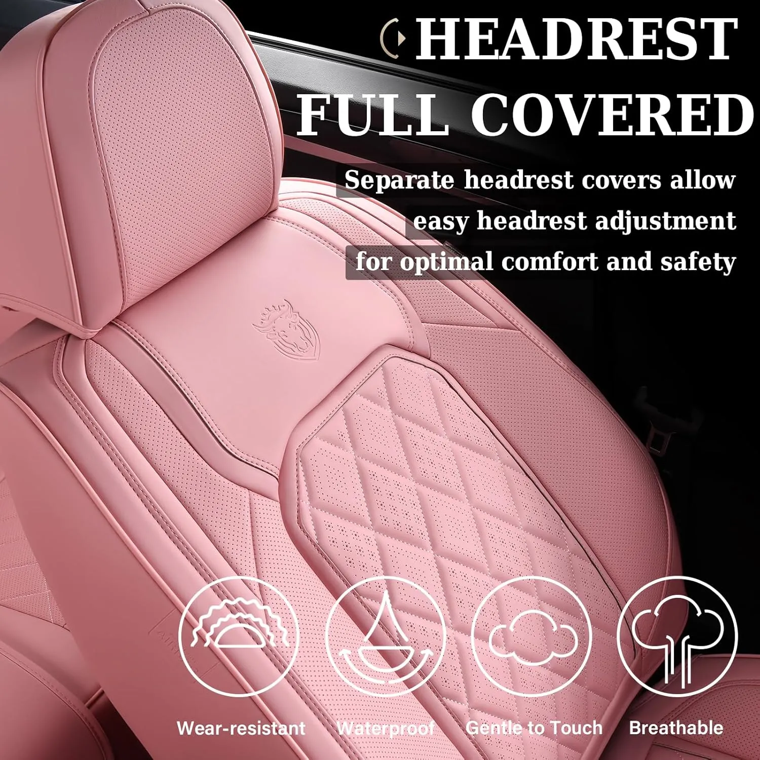Coverado Front Seat Covers, Luxury Faux Leather Seat Covers for Cars, Pink Car Seat Covers, Car Seat Protector Waterproof, Automotive Interior Accessories Universal Fit for Most Sedans, SUVs, Trucks
