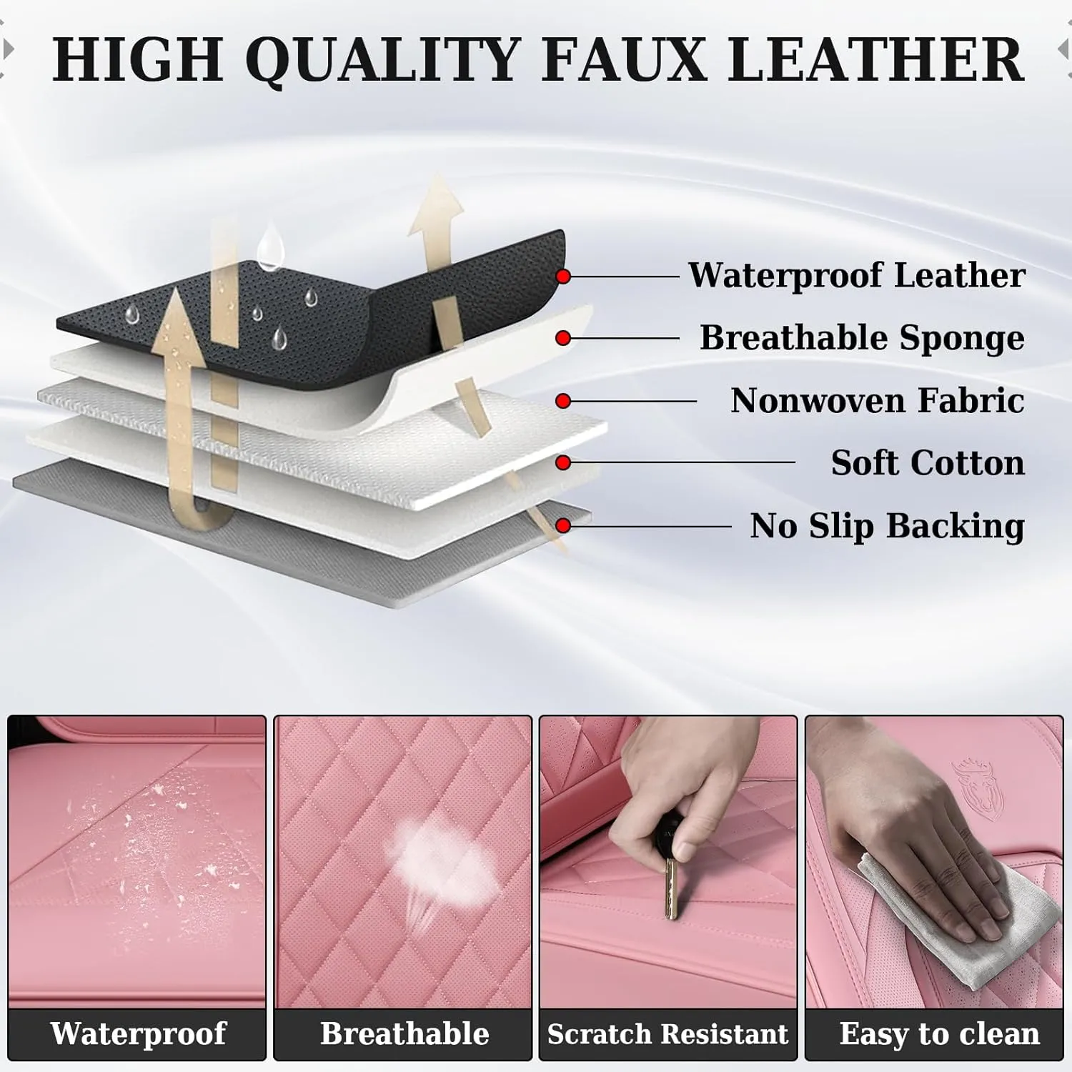 Coverado Front Seat Covers, Luxury Faux Leather Seat Covers for Cars, Pink Car Seat Covers, Car Seat Protector Waterproof, Automotive Interior Accessories Universal Fit for Most Sedans, SUVs, Trucks
