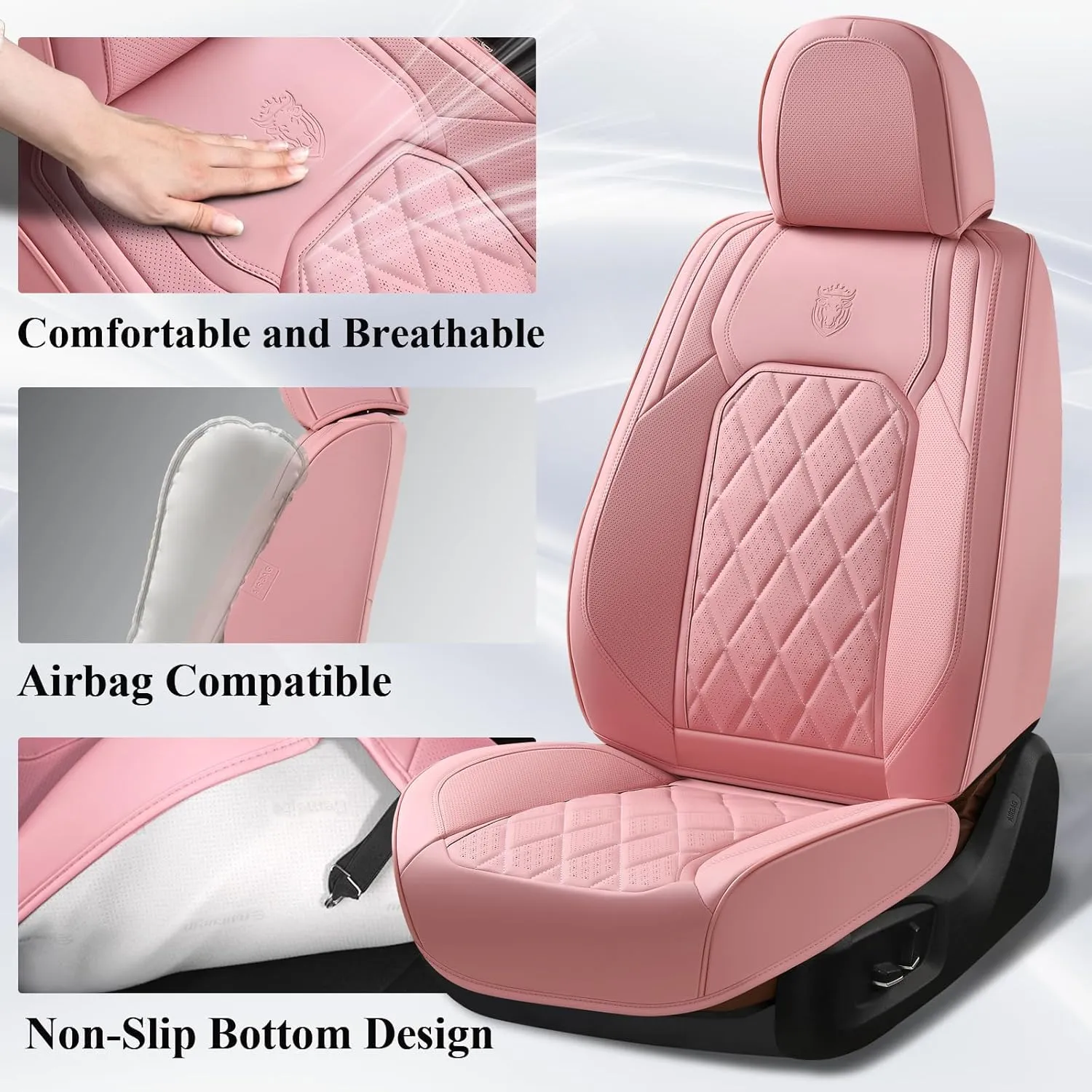 Coverado Front Seat Covers, Luxury Faux Leather Seat Covers for Cars, Pink Car Seat Covers, Car Seat Protector Waterproof, Automotive Interior Accessories Universal Fit for Most Sedans, SUVs, Trucks