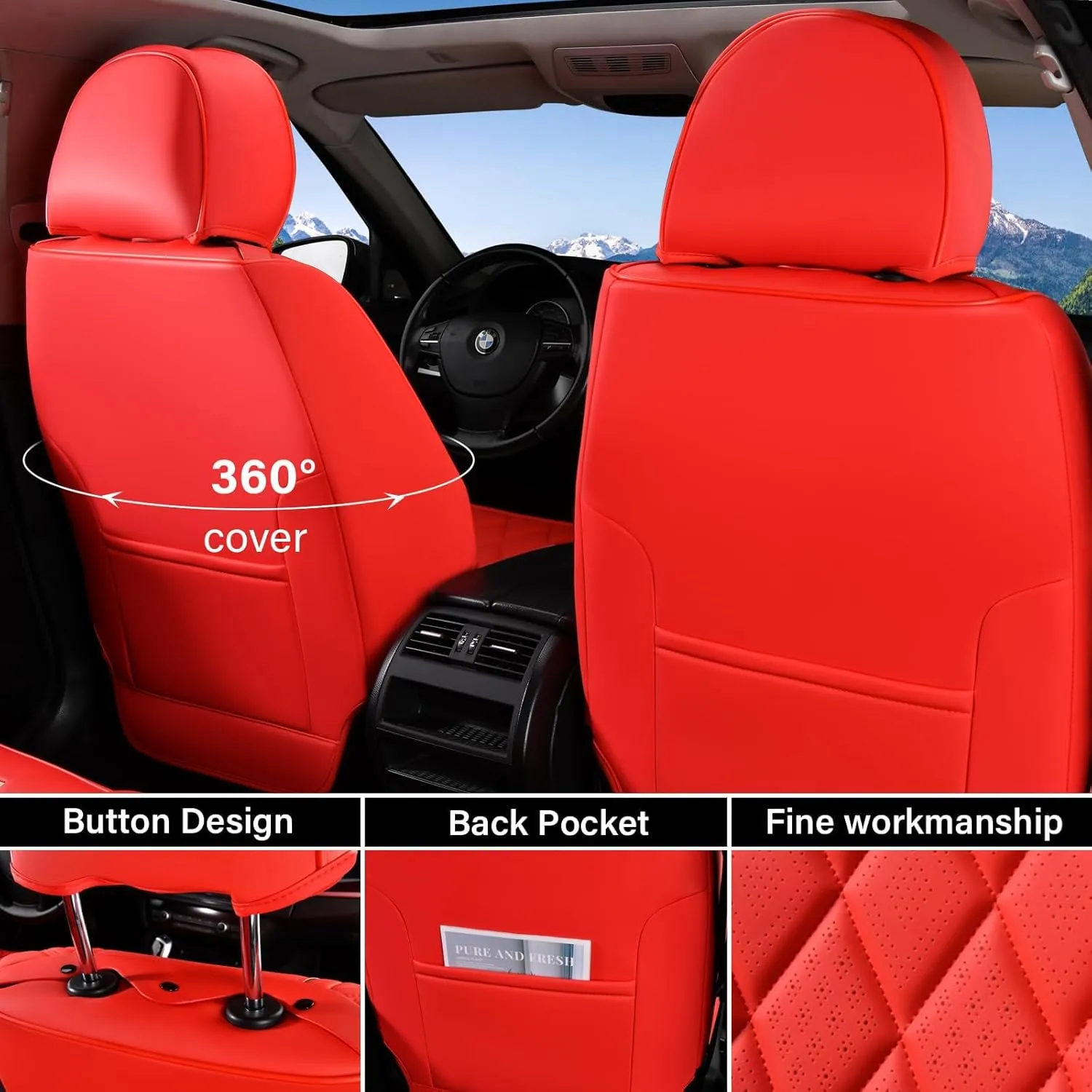 Coverado Leather Seat Covers, Car Seat Cover Front Seats, Waterproof Seat Covers, Luxury Faux Leather Car Seat Protectors, Red Car Seat Cover, Automotive Seat Covers Universal Fit for Most Cars