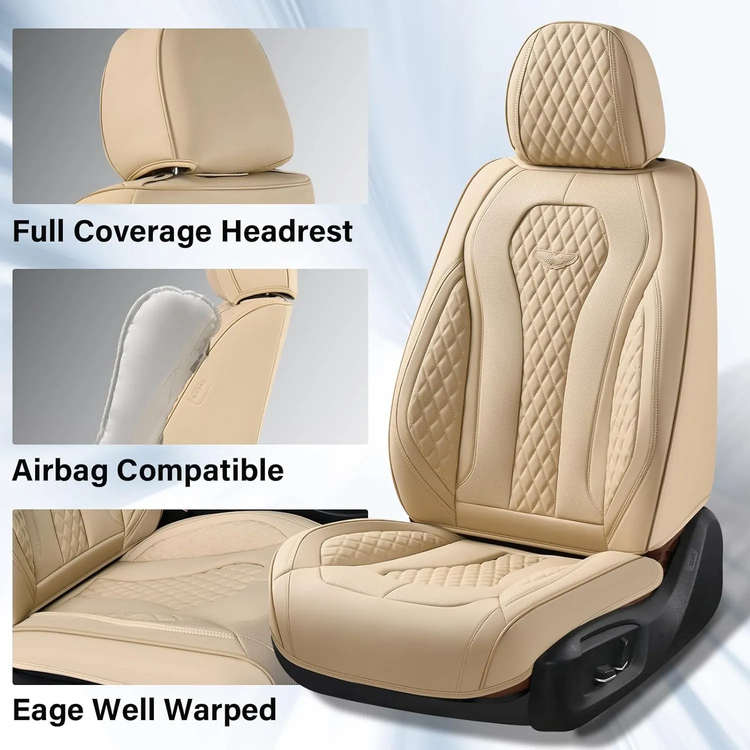 Coverado Seat Covers, Car Seat Covers Front Seats, Beige Car Seat Cover, Waterproof Car Seat Covers, Car Seat Cushion, Front Car Seat Covers Leatherette Car Seat Protector Universal Fit Most Cars