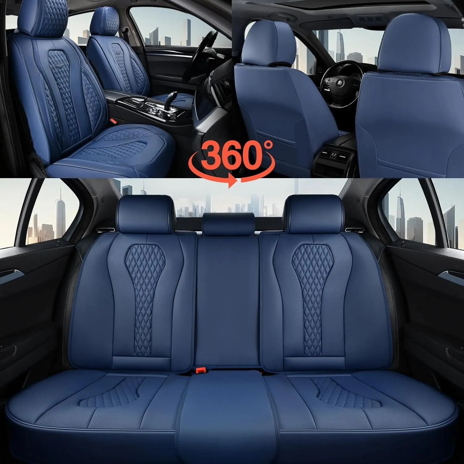 Coverado Seat Covers, Car Seat Covers Full Set, Blue Car Seat Cover, Car Seat Covers Front Seats Back Seat Cover, Waterproof Car Seat Cushion,Leather Seat Cover Seat Protector Universal Fit Most Cars