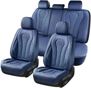 Coverado Seat Covers, Car Seat Covers Full Set, Blue Car Seat Cover, Car Seat Covers Front Seats Back Seat Cover, Waterproof Car Seat Cushion,Leather Seat Cover Seat Protector Universal Fit Most Cars