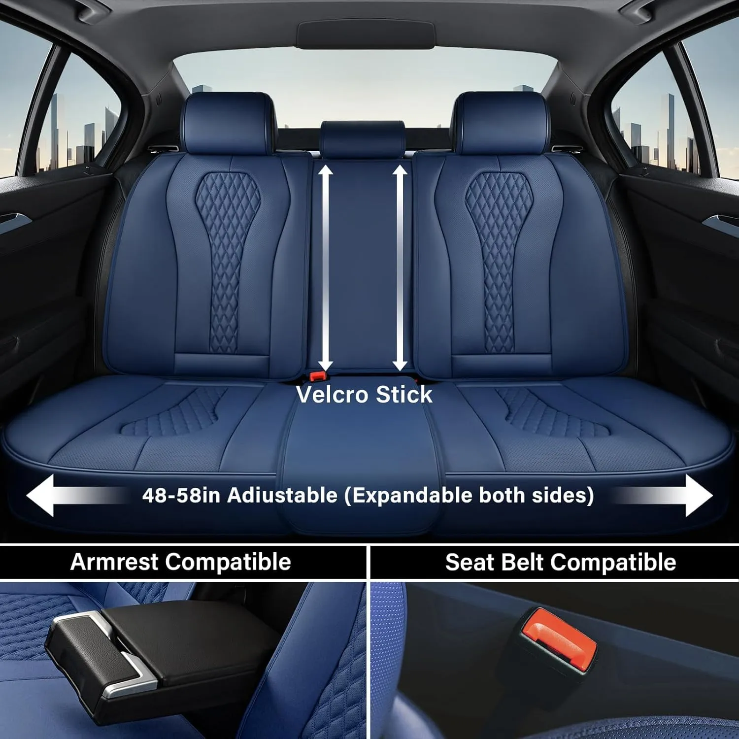 Coverado Seat Covers, Car Seat Covers Full Set, Blue Car Seat Cover, Car Seat Covers Front Seats Back Seat Cover, Waterproof Car Seat Cushion,Leather Seat Cover Seat Protector Universal Fit Most Cars