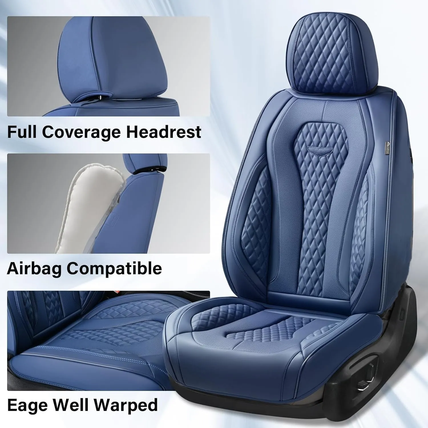 Coverado Seat Covers, Car Seat Covers Full Set, Blue Car Seat Cover, Car Seat Covers Front Seats Back Seat Cover, Waterproof Car Seat Cushion,Leather Seat Cover Seat Protector Universal Fit Most Cars