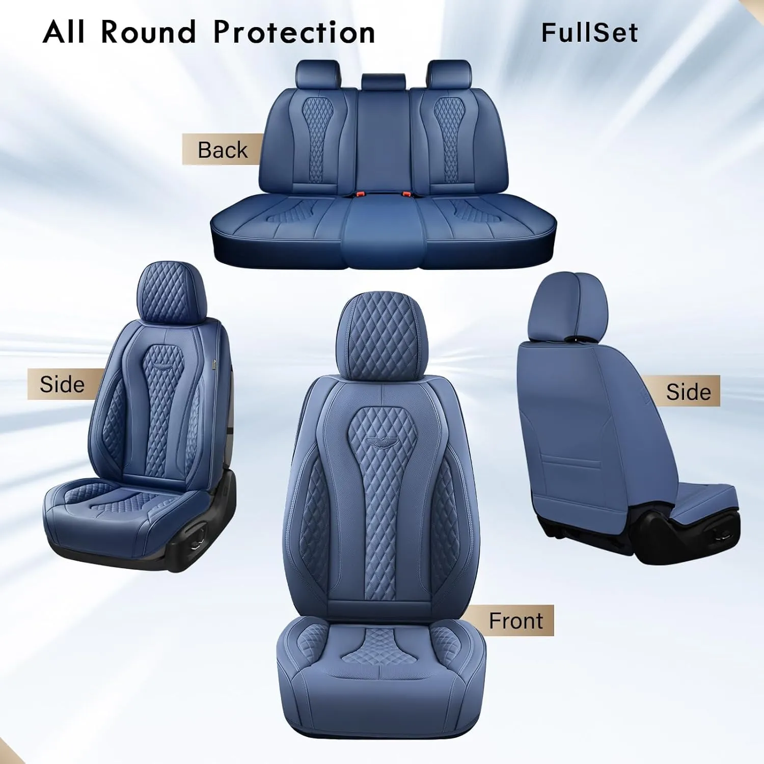 Coverado Seat Covers, Car Seat Covers Full Set, Blue Car Seat Cover, Car Seat Covers Front Seats Back Seat Cover, Waterproof Car Seat Cushion,Leather Seat Cover Seat Protector Universal Fit Most Cars