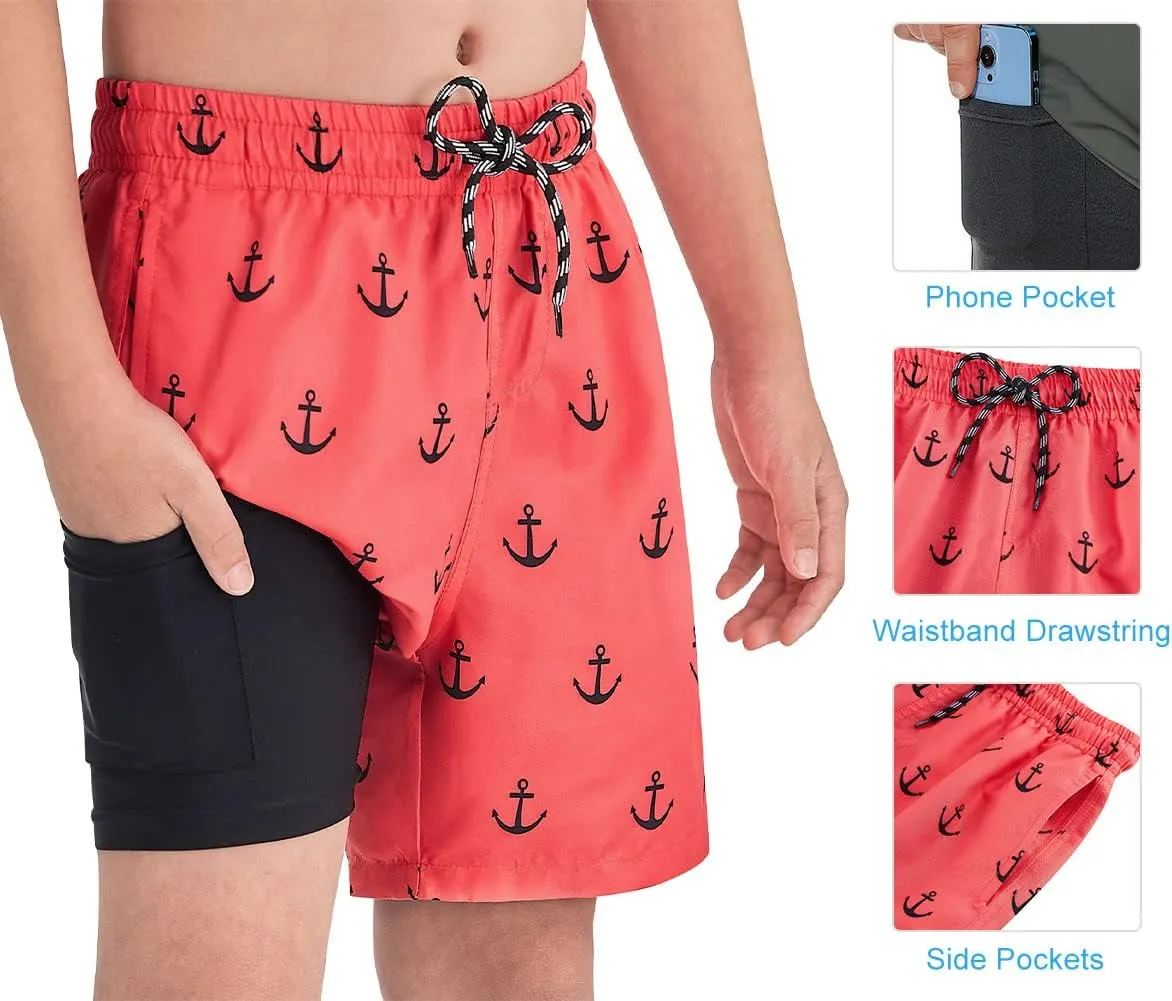 Cozople Boys Swim Trunks Compression Liner Swim Shorts Quick Dry Bathing Suit with Boxer Brief Swimwear 2-20T
