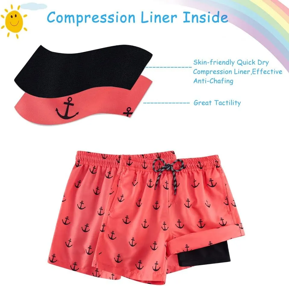 Cozople Boys Swim Trunks Compression Liner Swim Shorts Quick Dry Bathing Suit with Boxer Brief Swimwear 2-20T