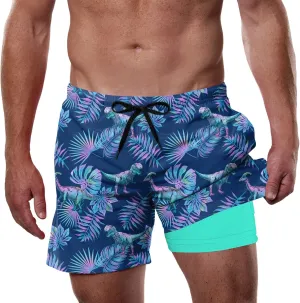 Cozople Mens Swim Trunks with Compression Liner 5.5" Inseam Quick Dry Bathing Suit Lightweight Swimming Shorts