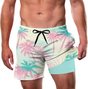 Cozople Mens Swim Trunks with Compression Liner 5.5" Inseam Quick Dry Bathing Suit Lightweight Swimming Shorts