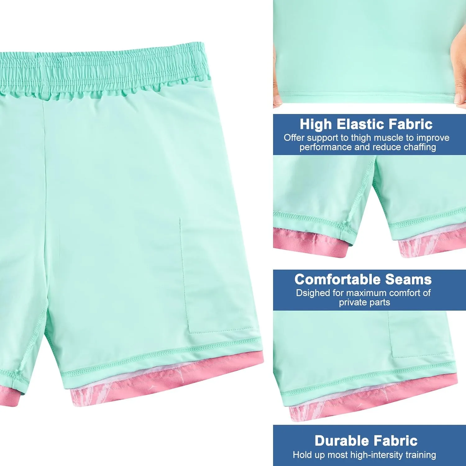 Cozople Mens Swim Trunks with Compression Liner 5.5" Inseam Quick Dry Bathing Suit Lightweight Swimming Shorts