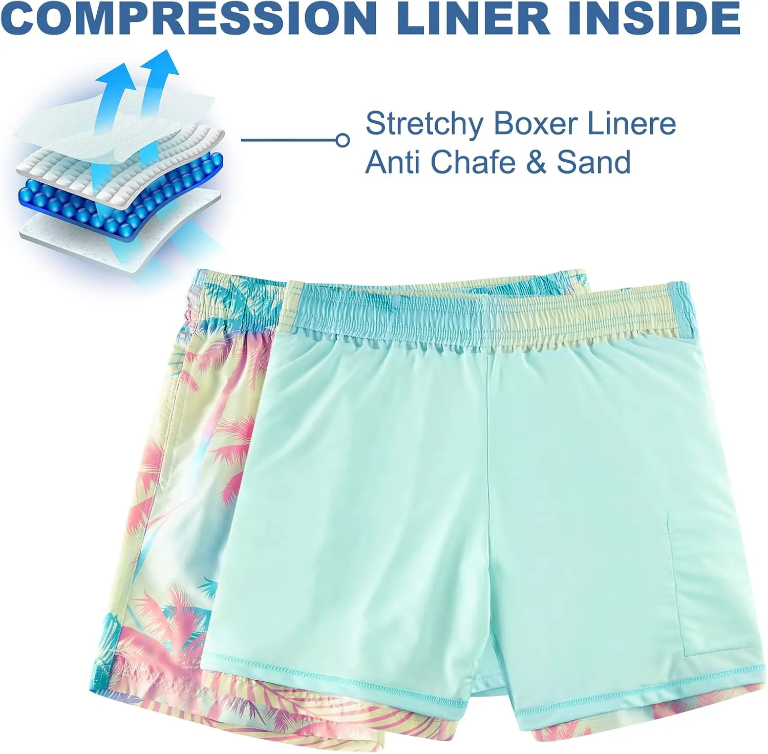 Cozople Mens Swim Trunks with Compression Liner 5.5" Inseam Quick Dry Bathing Suit Lightweight Swimming Shorts