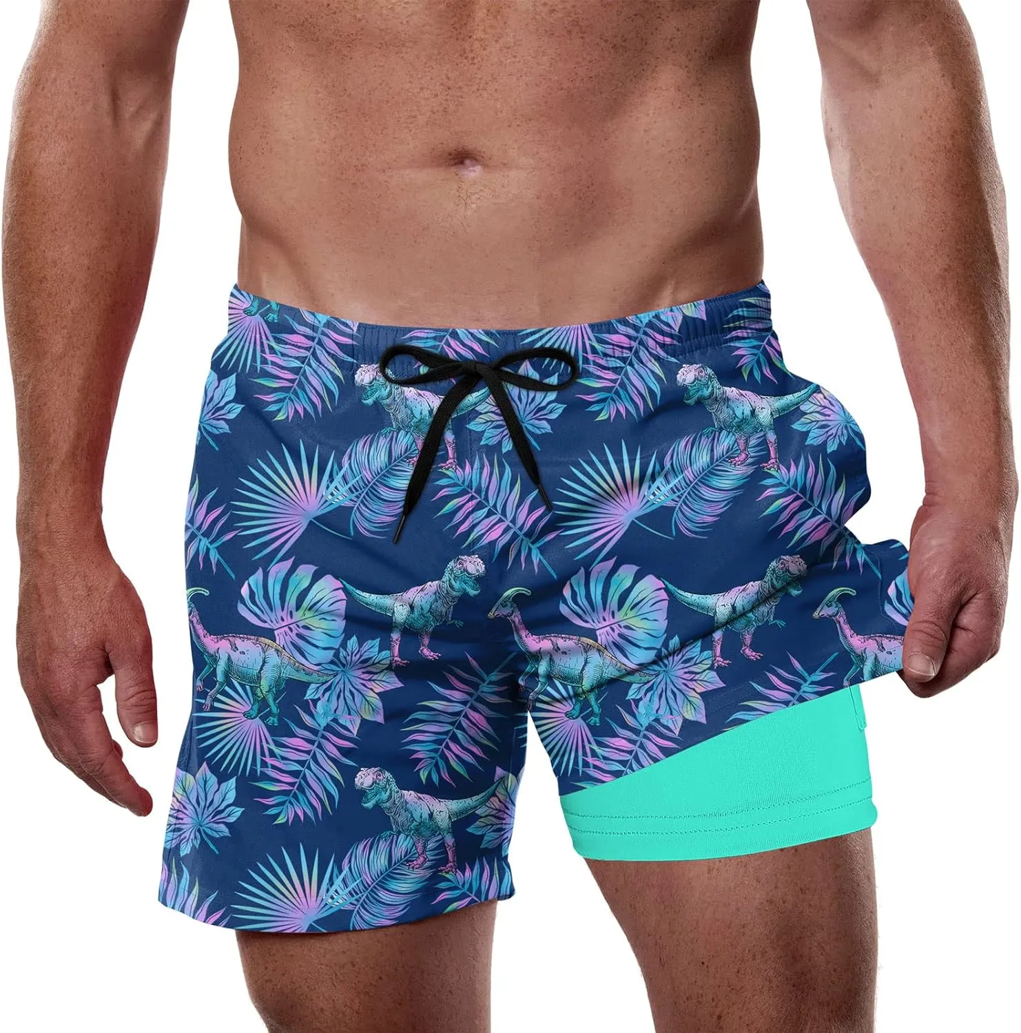 Cozople Mens Swim Trunks with Compression Liner 5.5" Inseam Quick Dry Bathing Suit Lightweight Swimming Shorts
