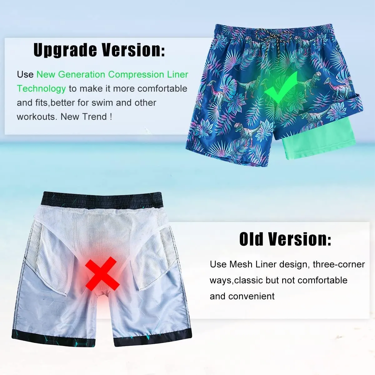 Cozople Mens Swim Trunks with Compression Liner 5.5" Inseam Quick Dry Bathing Suit Lightweight Swimming Shorts