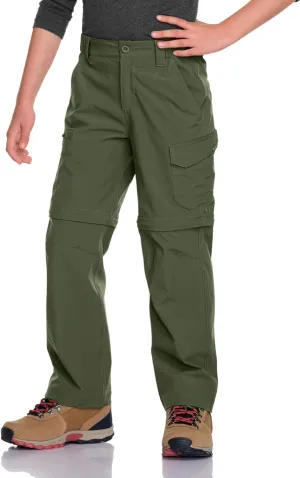 CQR Kids Youth Hiking Cargo Pants, UPF 50  Quick Dry Convertible Zip Off Pants, Outdoor Camping Pants