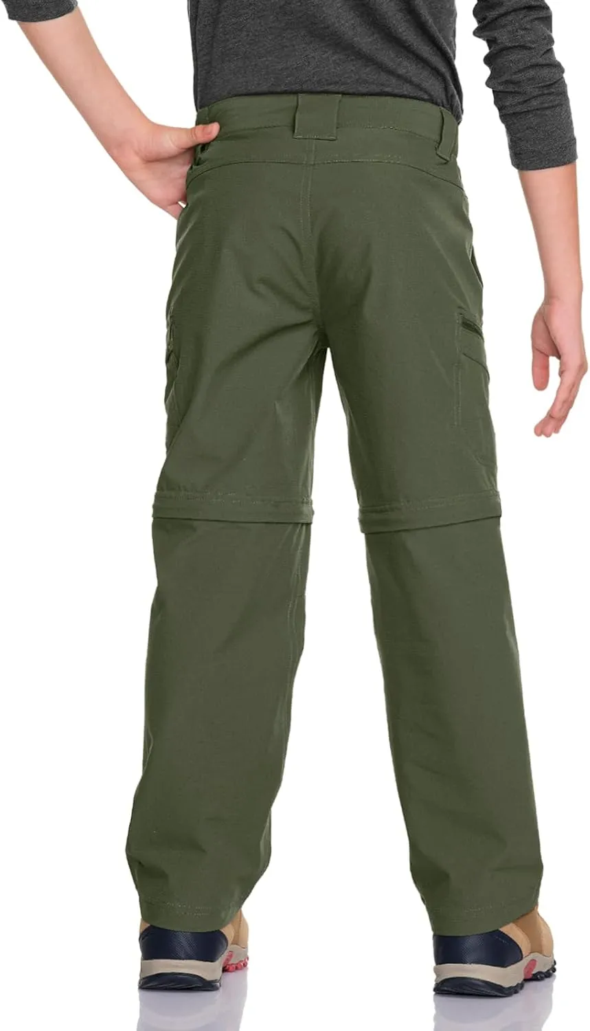 CQR Kids Youth Hiking Cargo Pants, UPF 50  Quick Dry Convertible Zip Off Pants, Outdoor Camping Pants