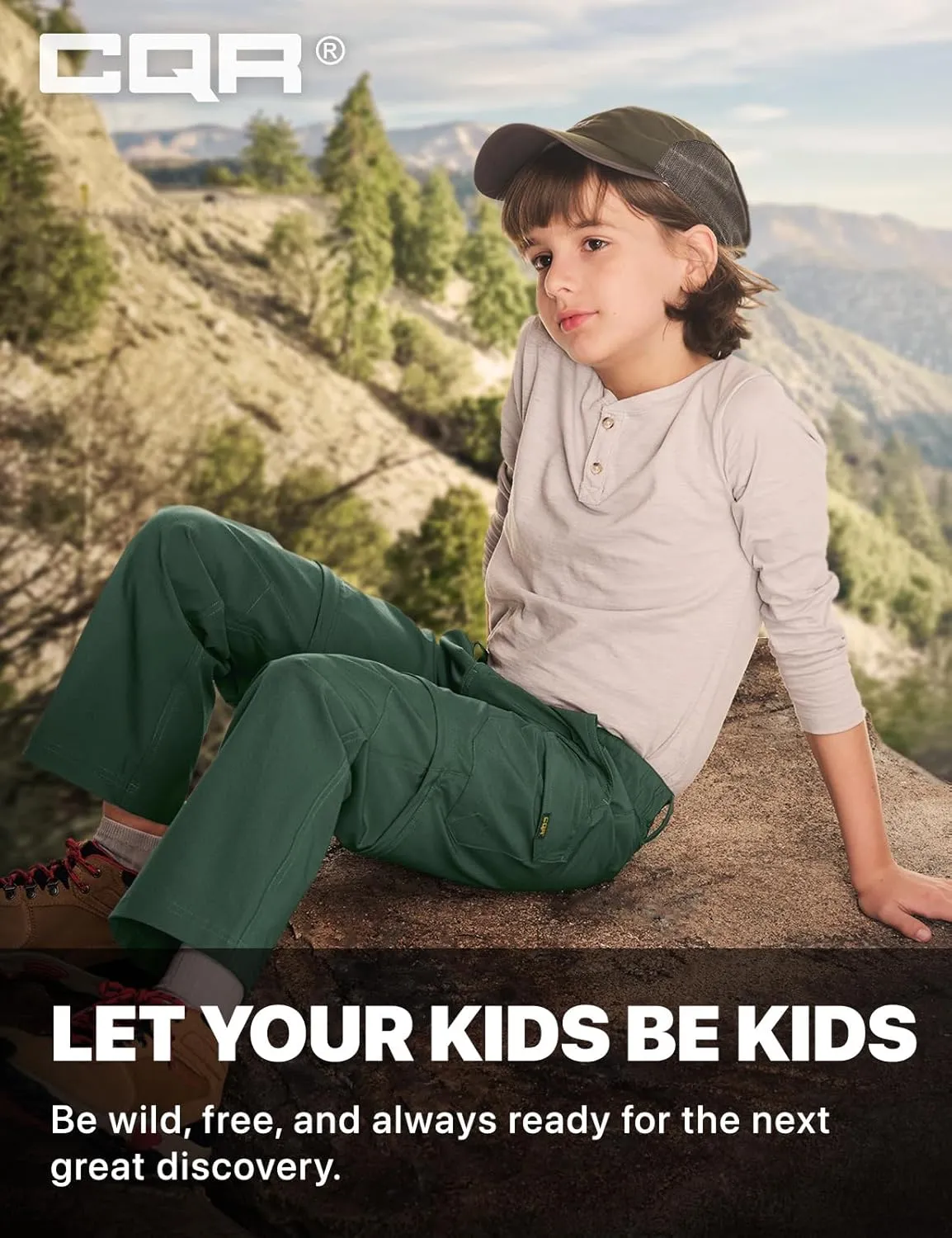 CQR Kids Youth Hiking Cargo Pants, UPF 50  Quick Dry Convertible Zip Off Pants, Outdoor Camping Pants