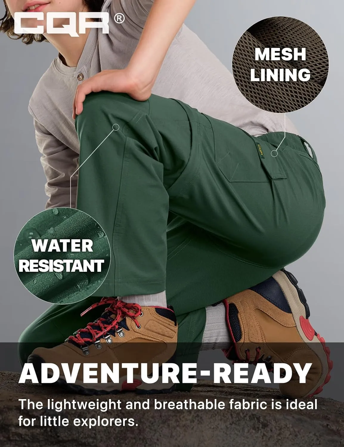 CQR Kids Youth Hiking Cargo Pants, UPF 50  Quick Dry Convertible Zip Off Pants, Outdoor Camping Pants