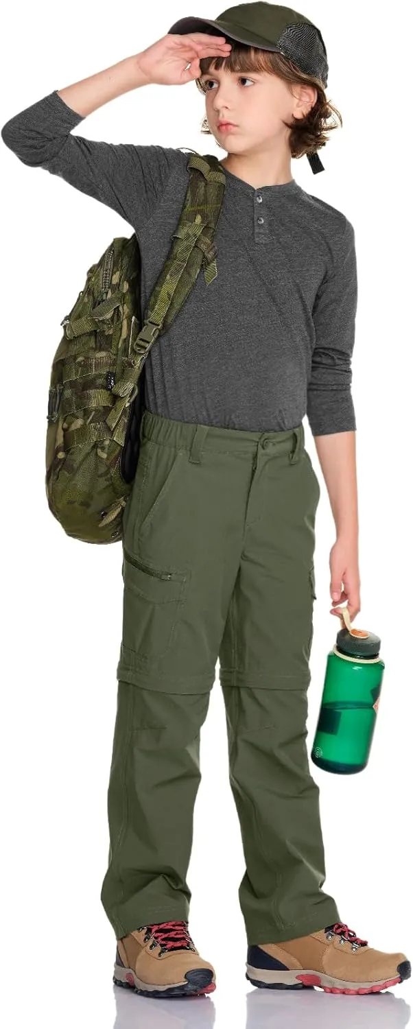 CQR Kids Youth Hiking Cargo Pants, UPF 50  Quick Dry Convertible Zip Off Pants, Outdoor Camping Pants