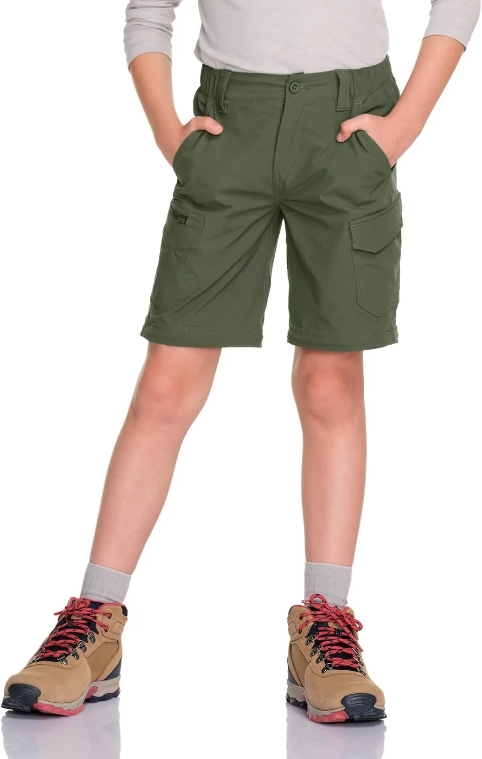 CQR Kids Youth Hiking Cargo Pants, UPF 50  Quick Dry Convertible Zip Off Pants, Outdoor Camping Pants