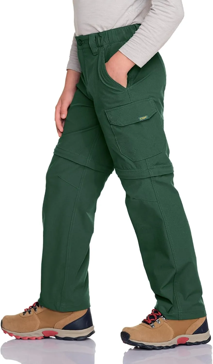 CQR Kids Youth Hiking Cargo Pants, UPF 50  Quick Dry Convertible Zip Off Pants, Outdoor Camping Pants