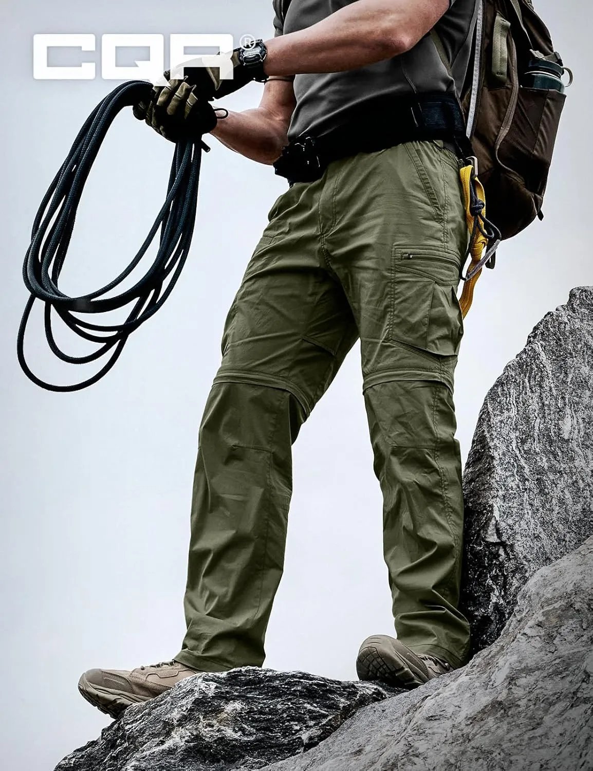 CQR Men's Convertible Cargo Tactical Pants, Water Resistant Outdoor Hiking Pants, Zip Off Lightweight Stretch Work Pants