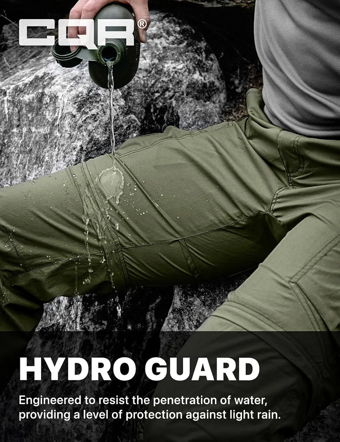 CQR Men's Convertible Cargo Tactical Pants, Water Resistant Outdoor Hiking Pants, Zip Off Lightweight Stretch Work Pants